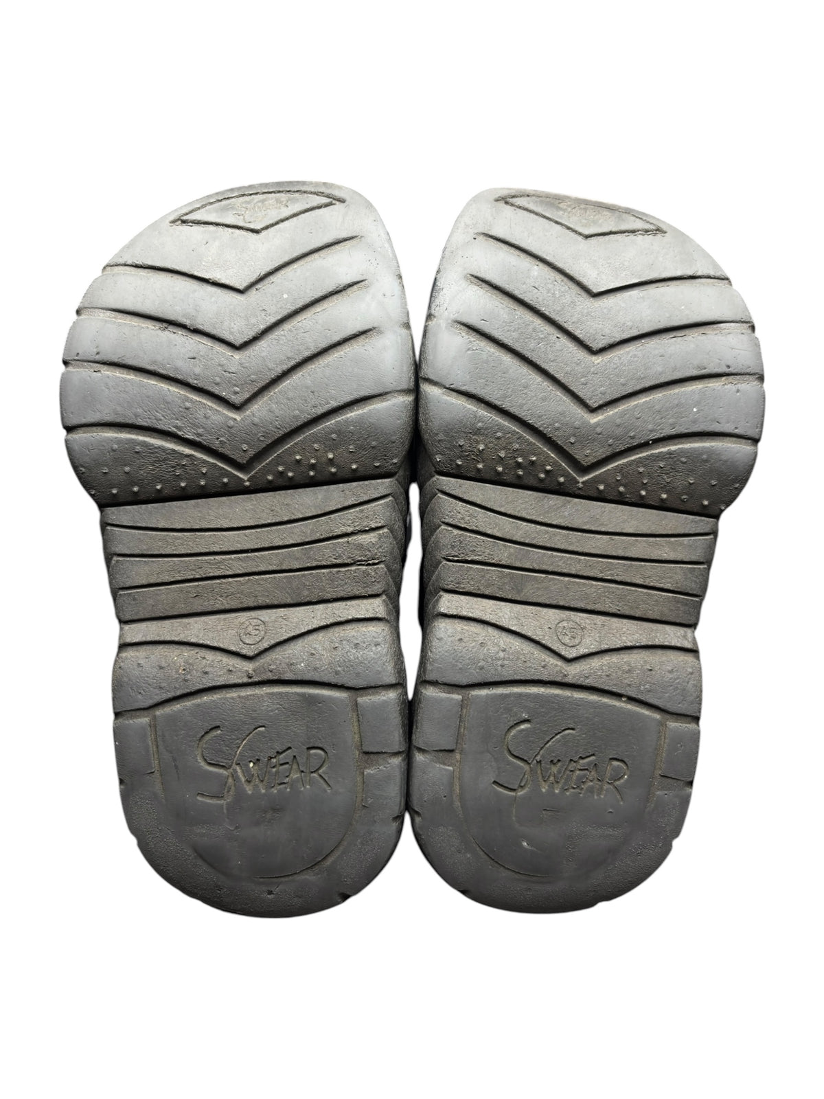 Vintage Swear London platform boots outsoles, molded logo and zigzag tread pattern