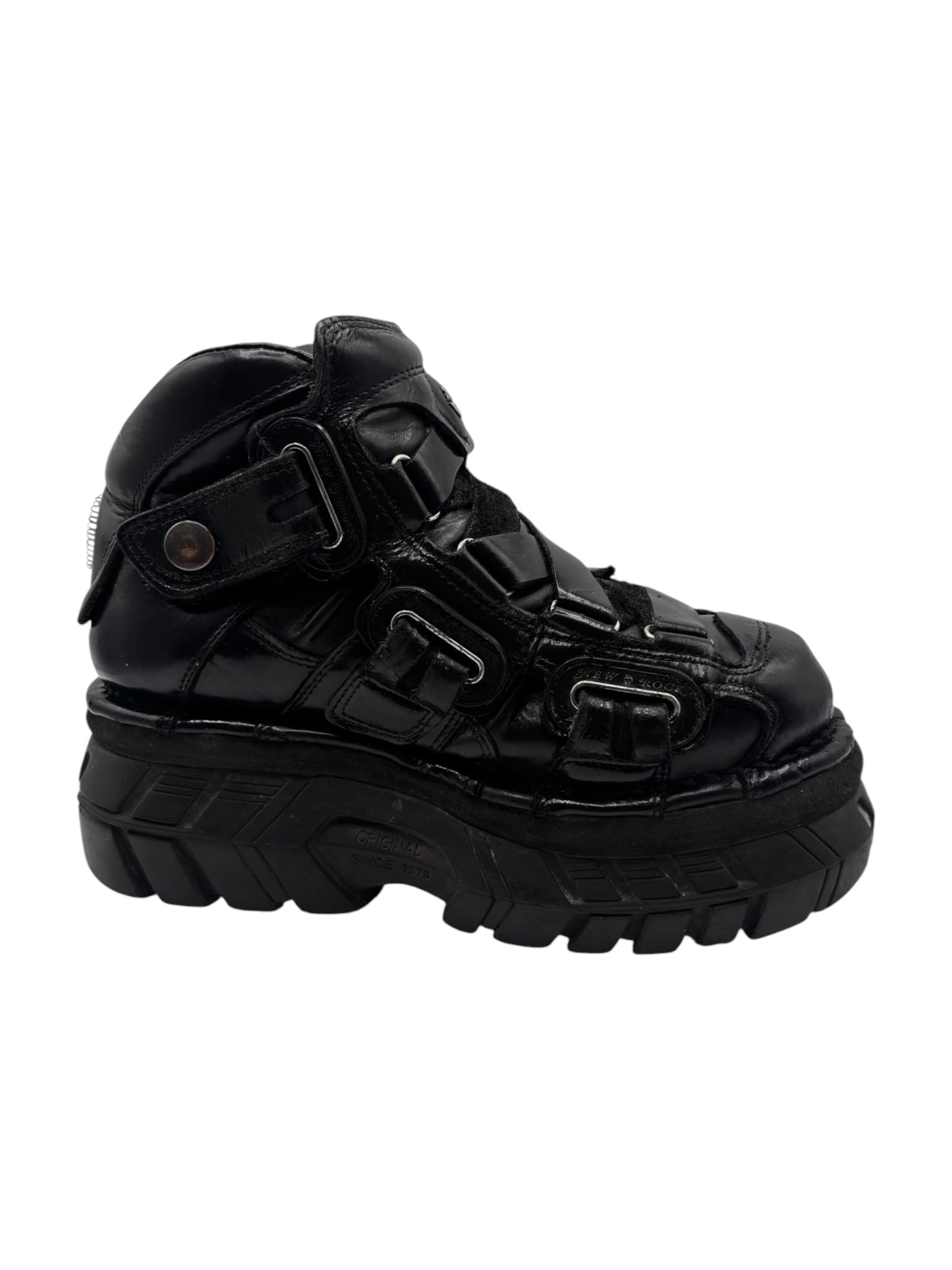 Vintage New Rock black trailer leather platform boots