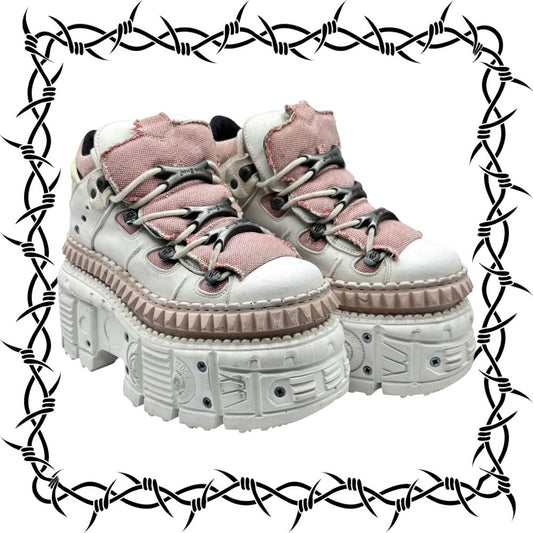 Vintage New Rock white/rose colored techno leather platform boots size 38