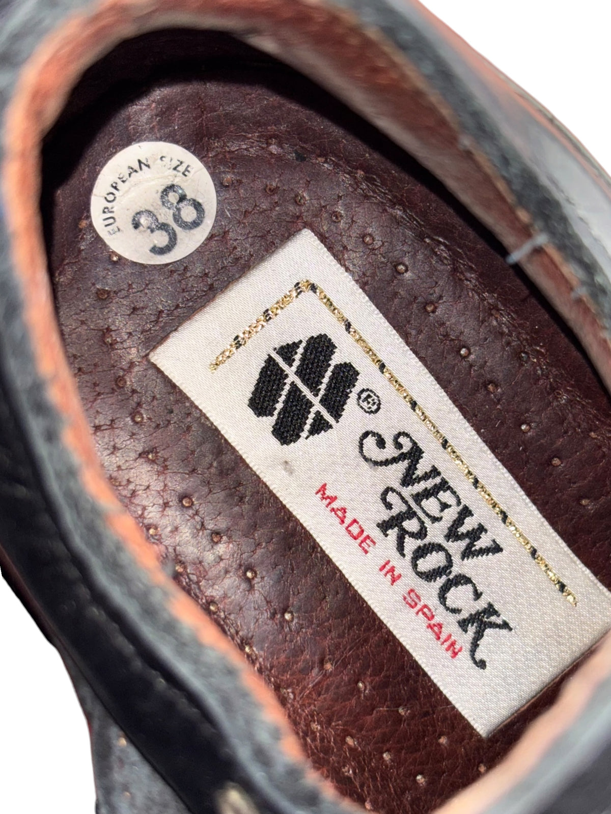 New Rock vintage platform boots, interior size label on dark lining