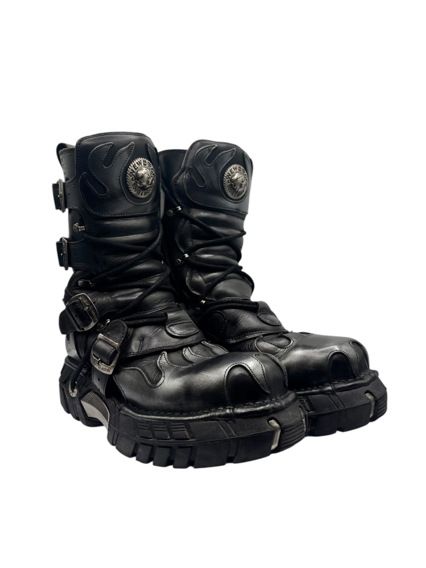 Vintage New Rock grey flame trailer platform boots size 42