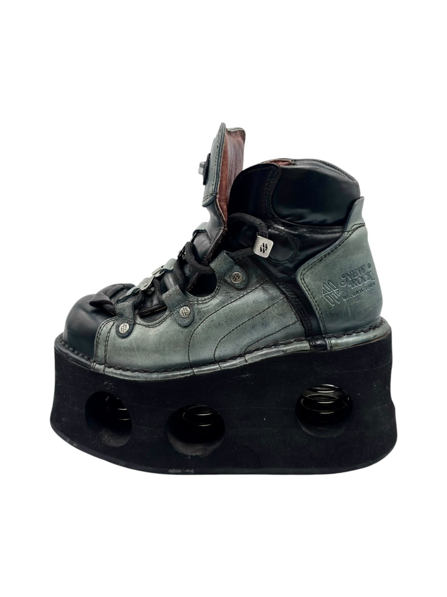 Vintage New Rock neptuno jade green leather platform boots