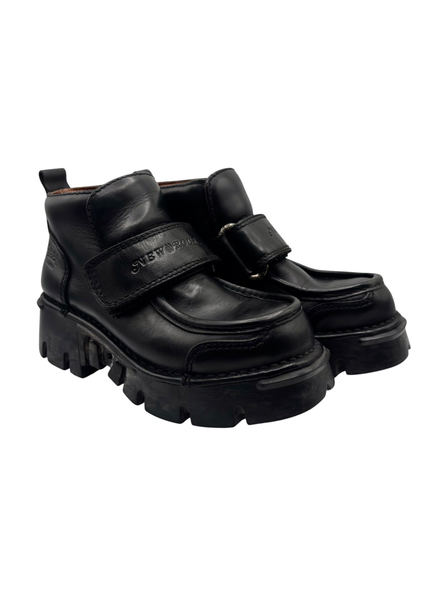 Vintage New Rock leather velcro strap platform boots