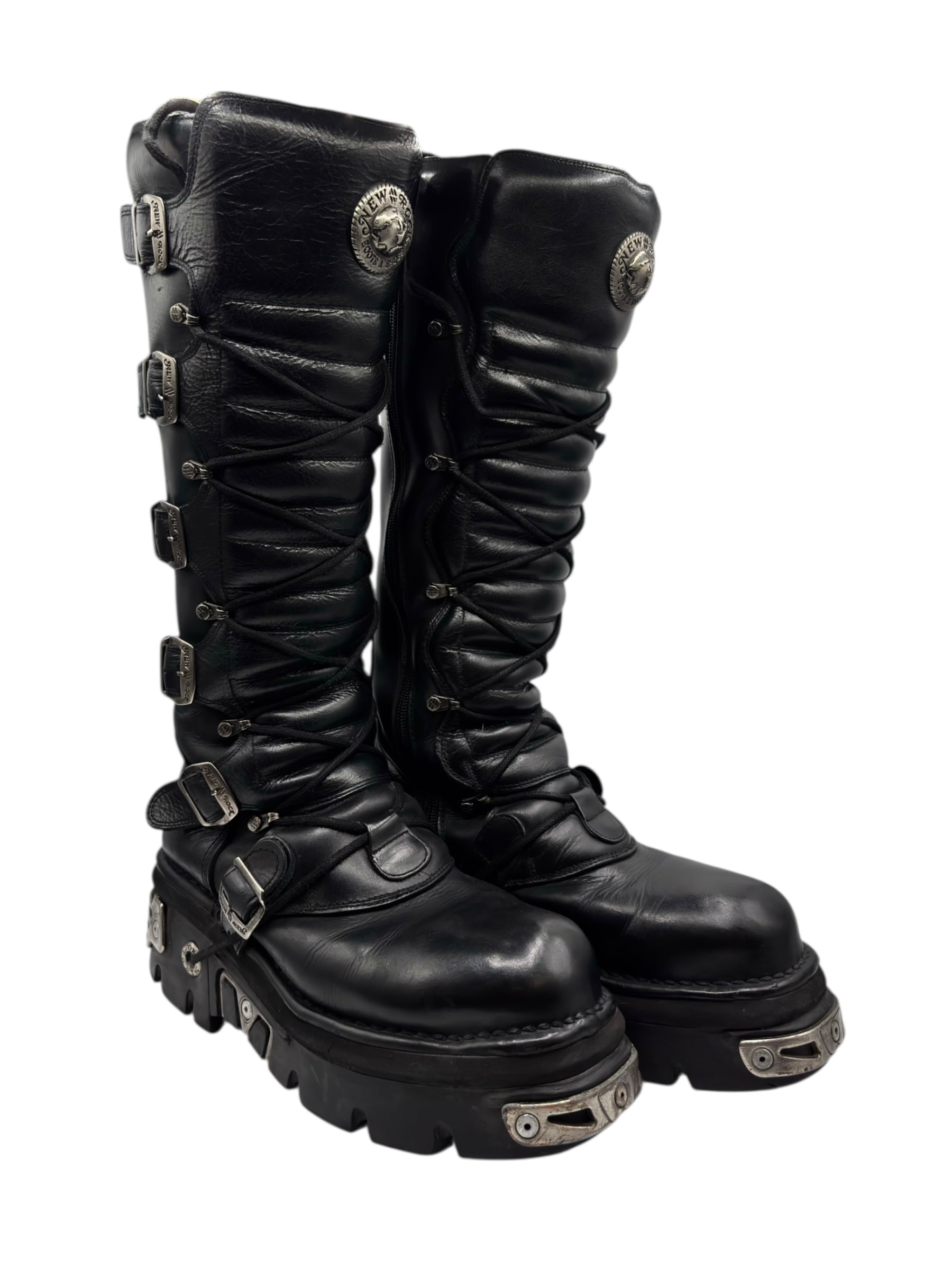Vintage New Rock knee high reactor leather boots size 44