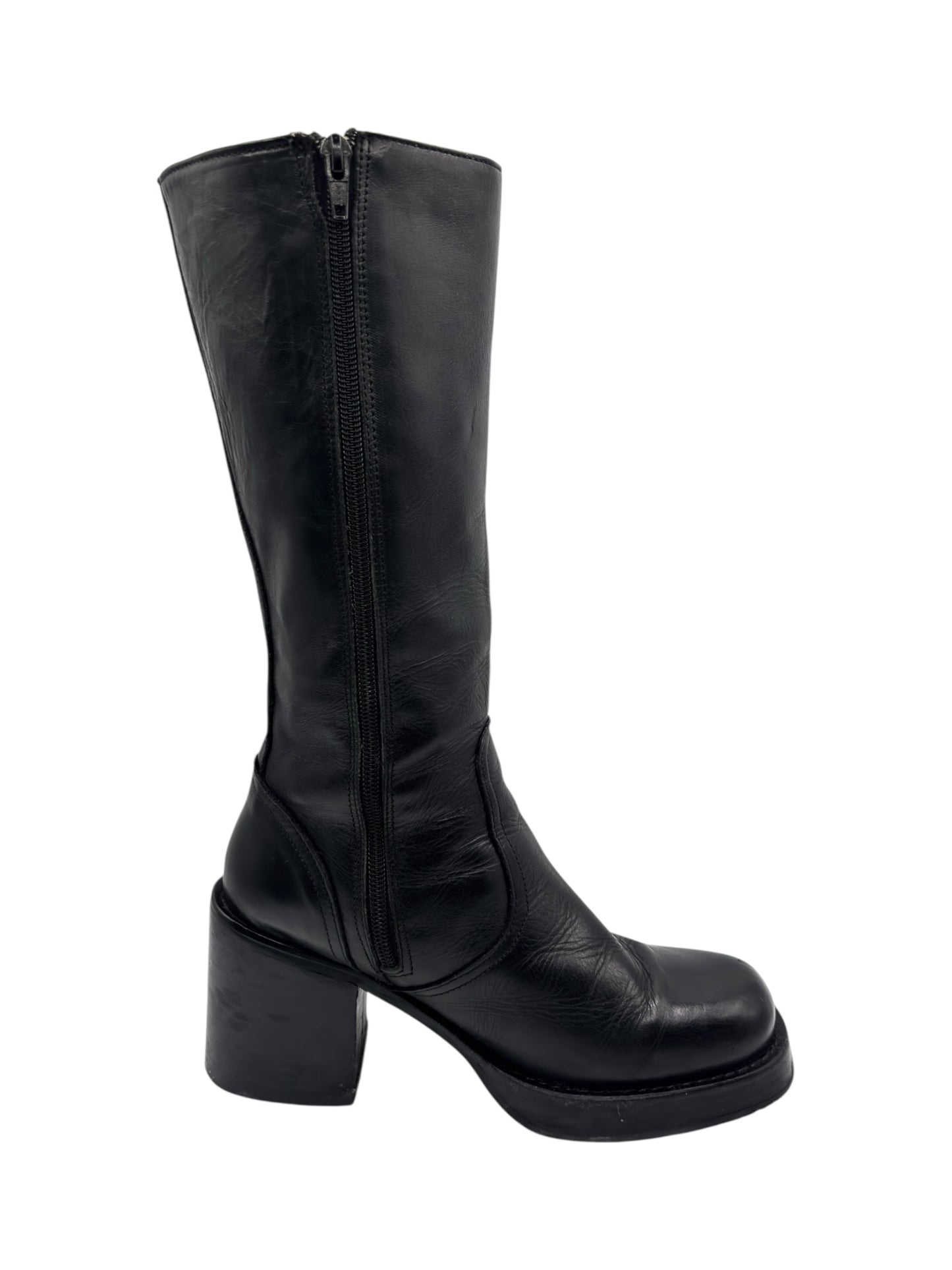 Vintage Destroy knee high block platform leather boots size 38