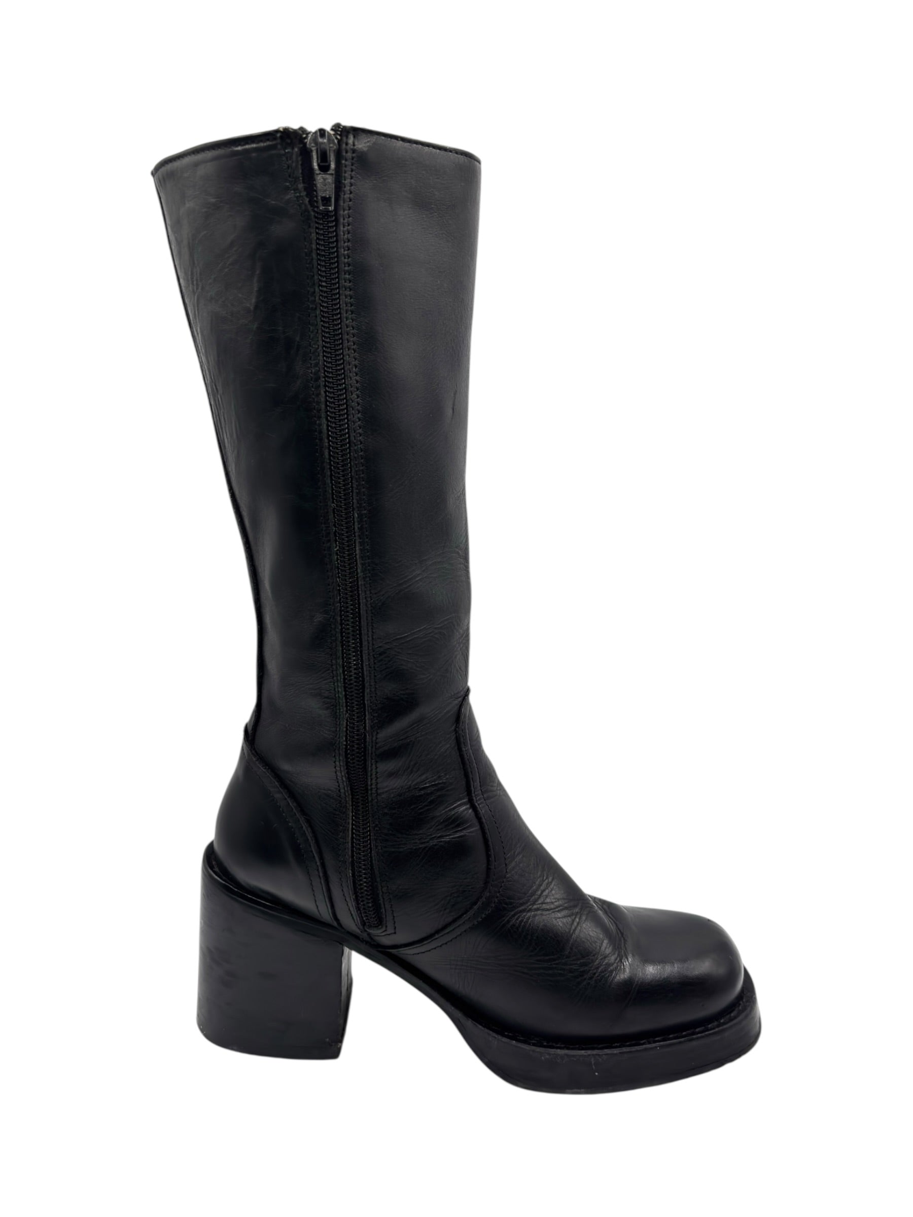 Vintage Destroy knee high block platform leather boots size 38