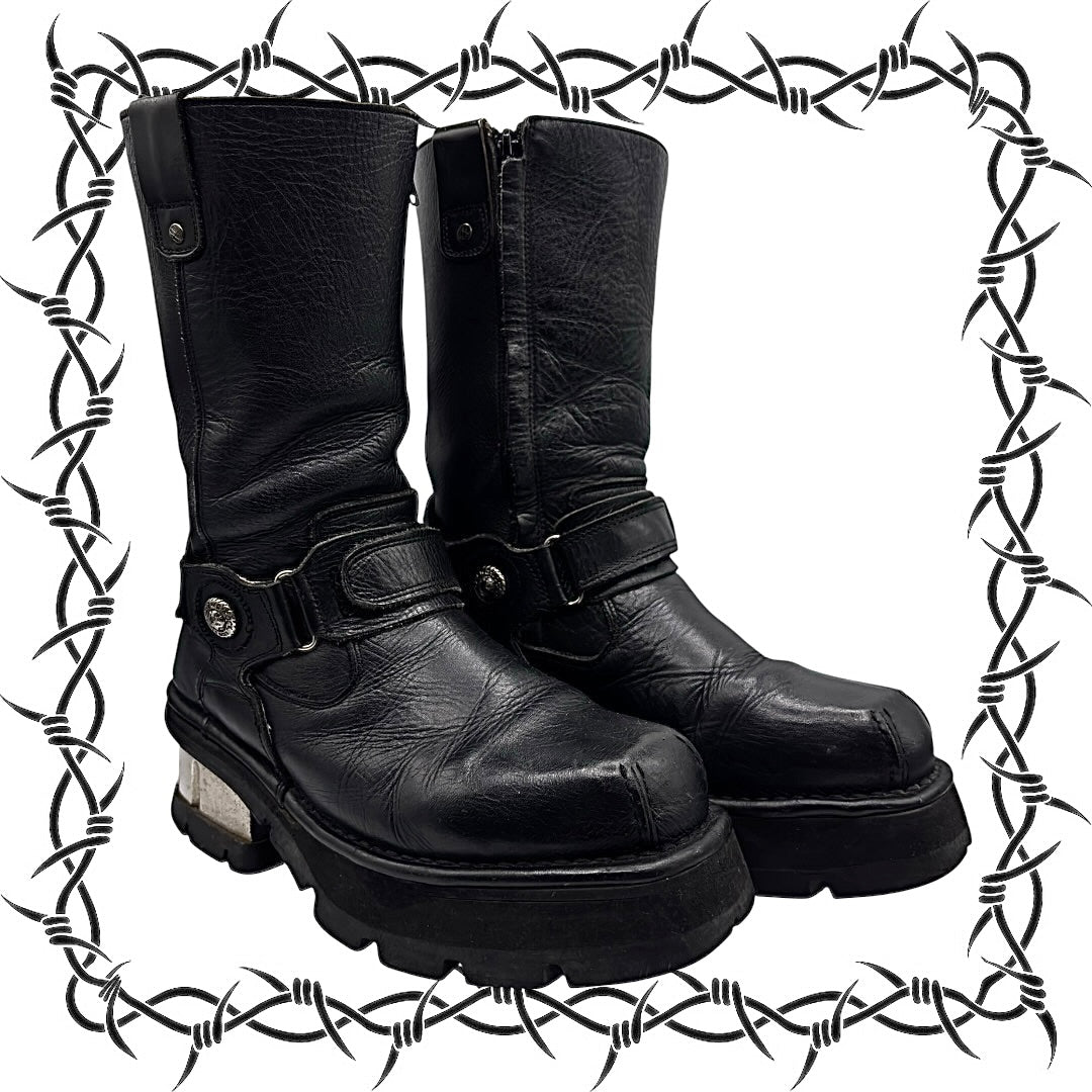 Vintage New Rock leather biker boots