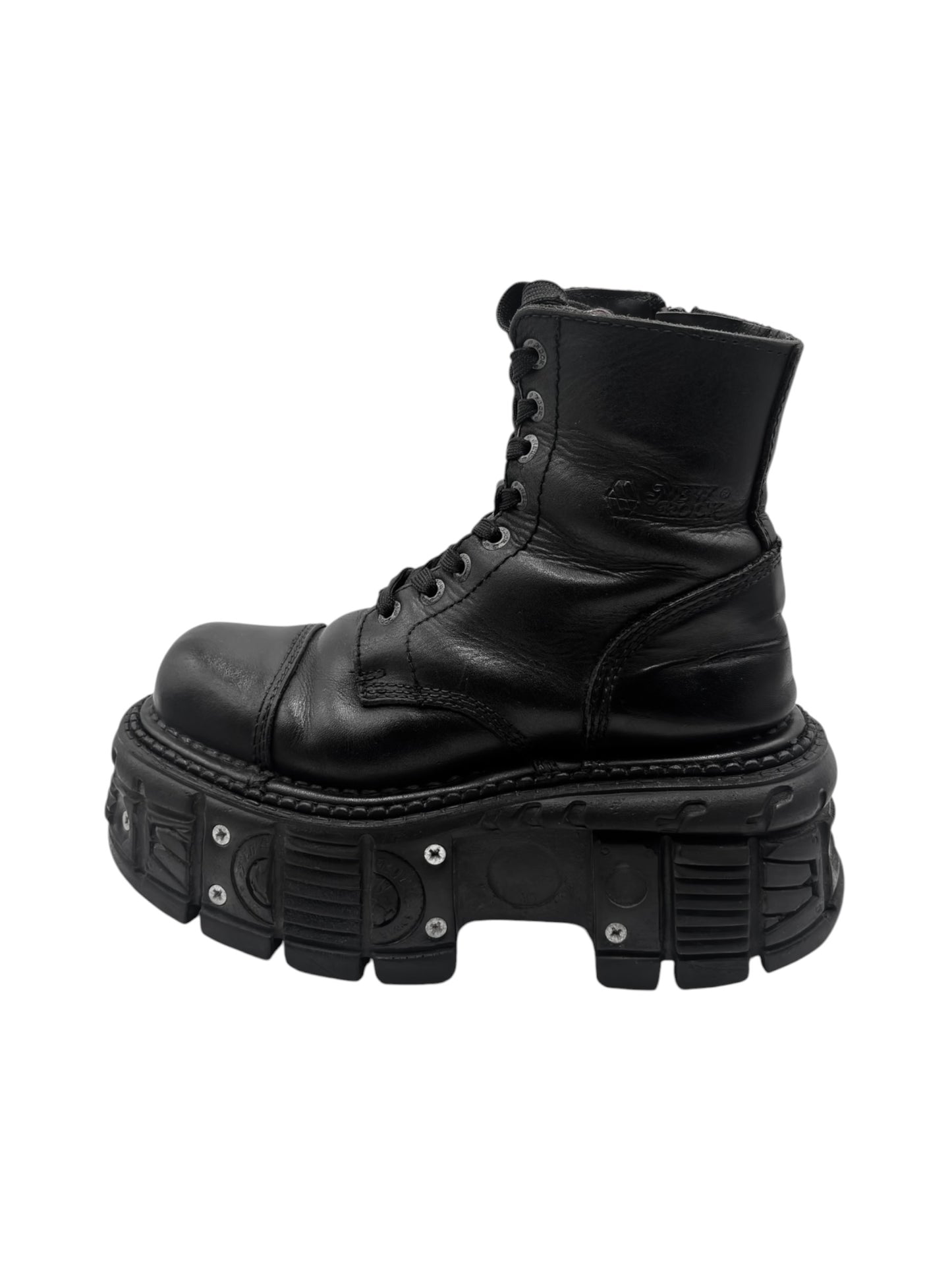 New Rock techno lace-up leather platform boots