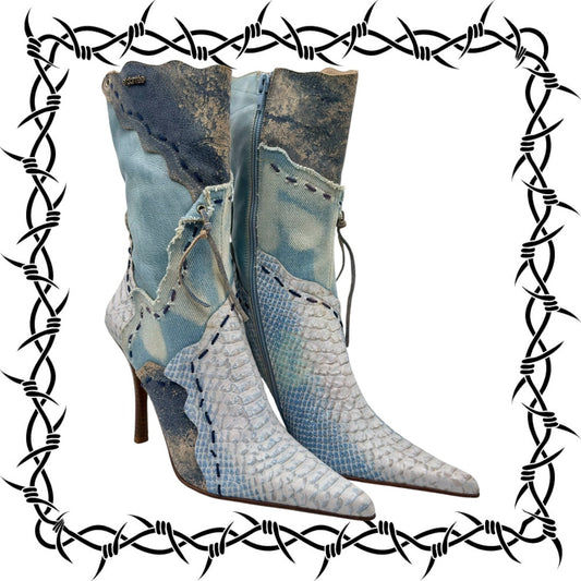 Beautiful vintage El Dantes light blue snake leather heels