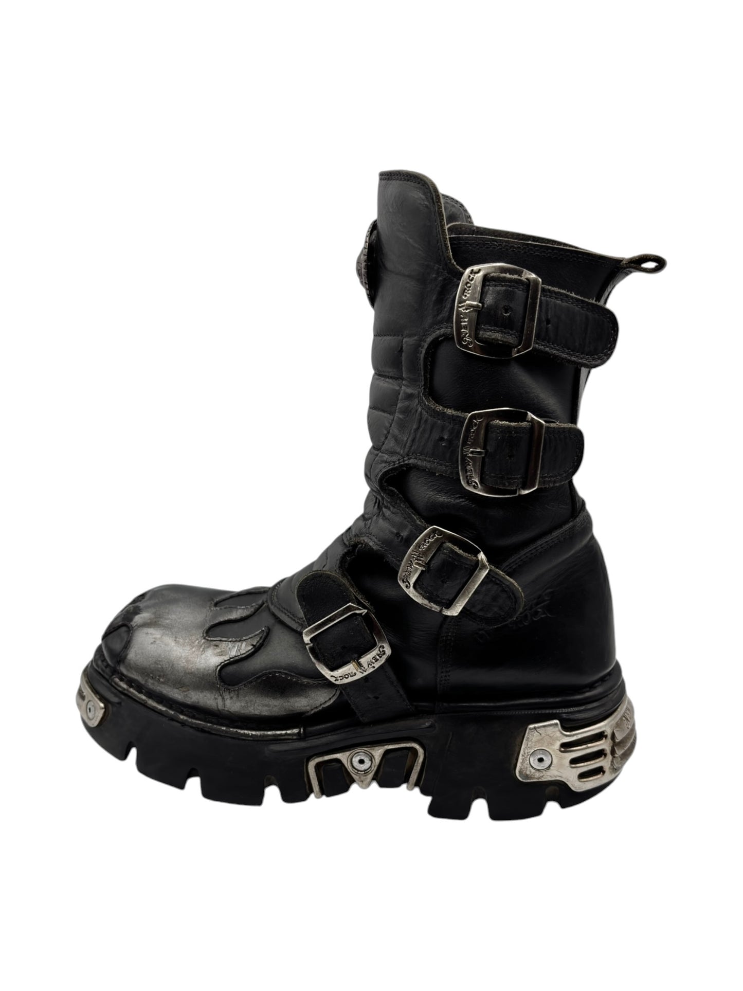 Vintage New Rock grey flame mid-calf reactor leather boots