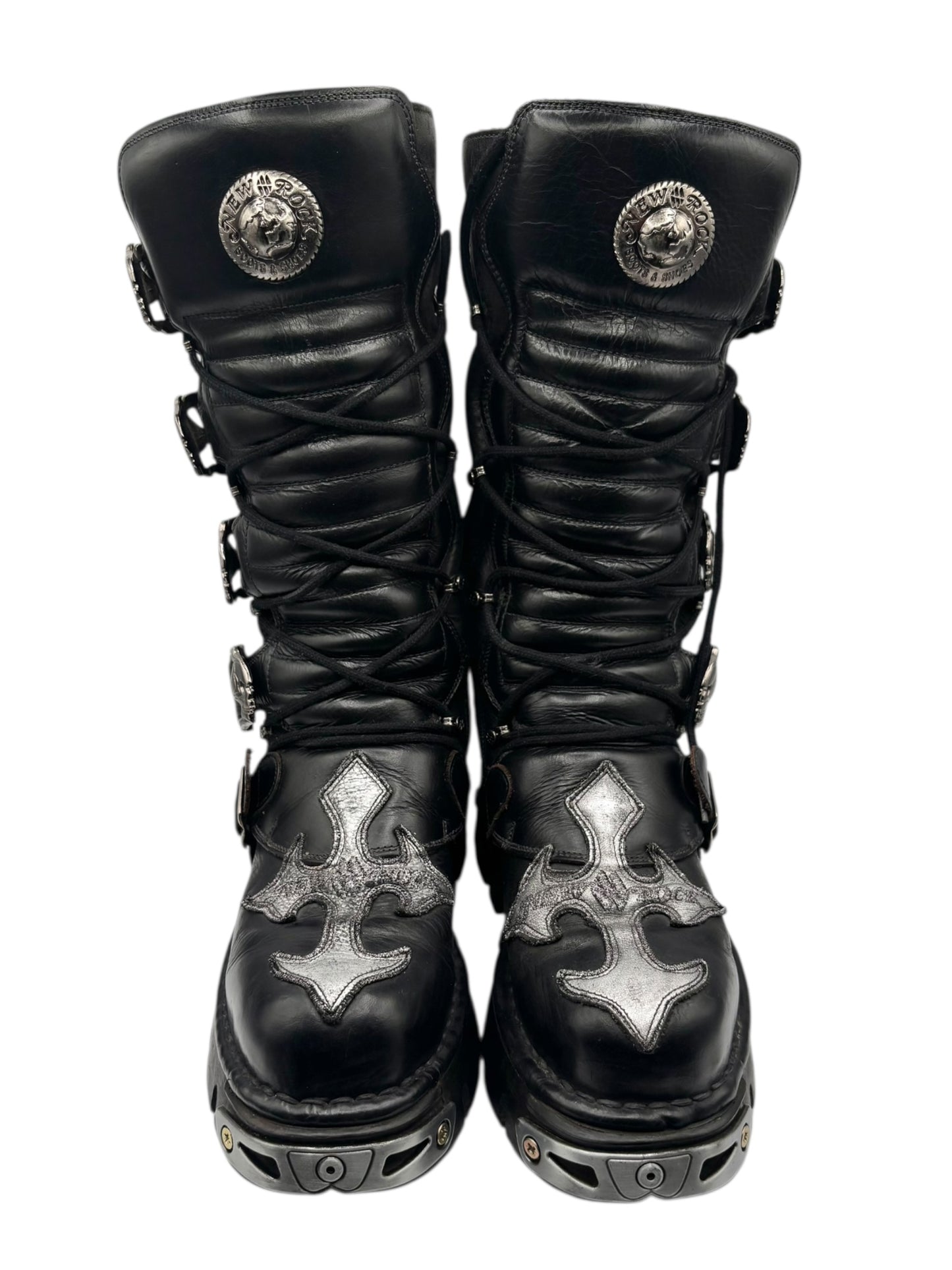 Vintage New Rock knee high leather cross boots size 42