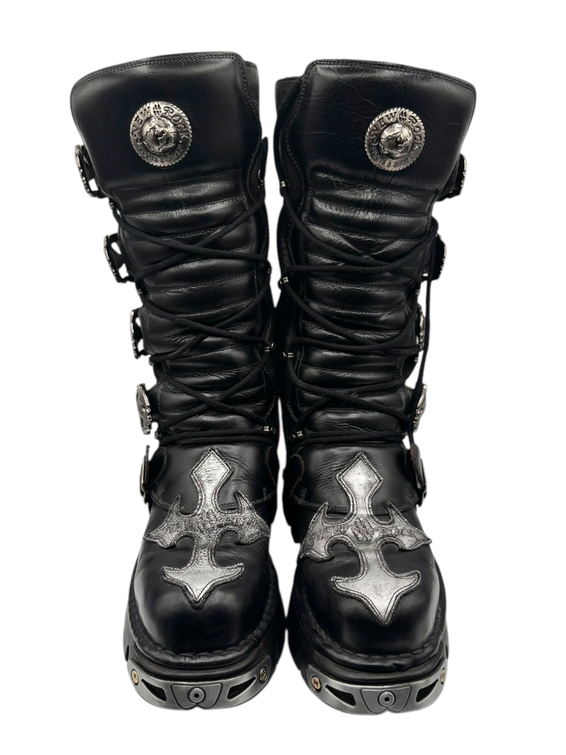 Vintage New Rock knee high leather cross boots size 42