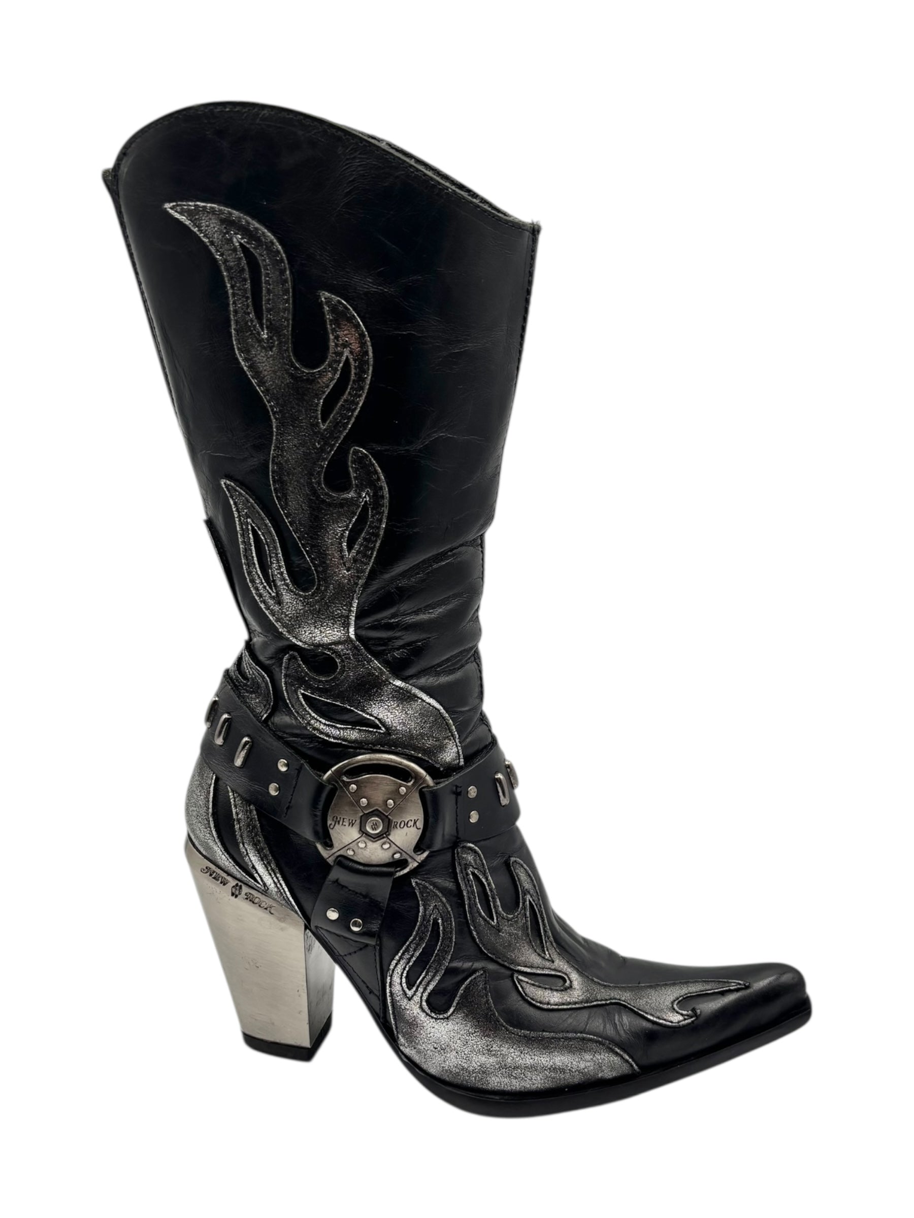 Vintage New Rock grey flame biker heels size 38