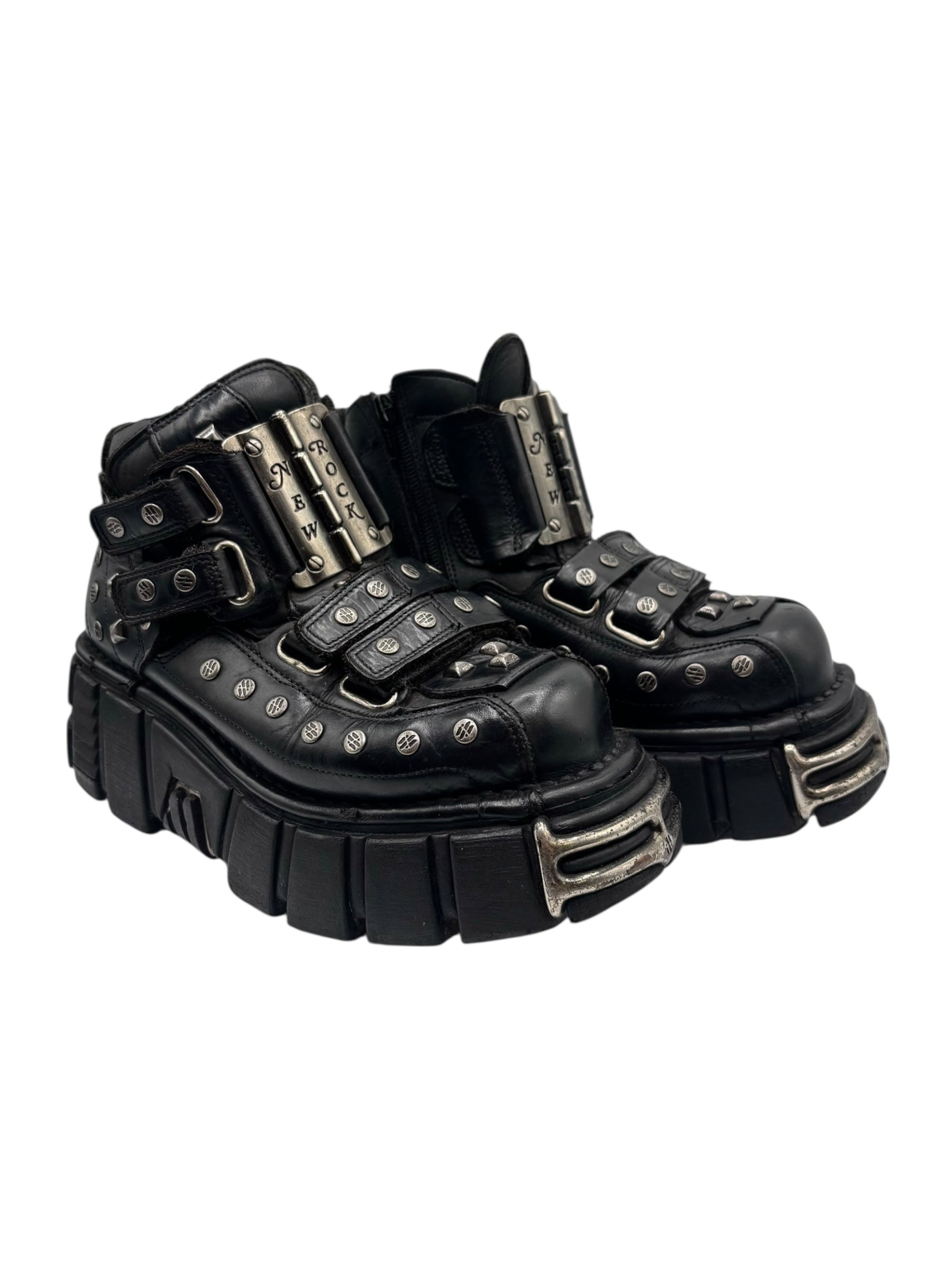 Vintage New Rock studded leather platform boots size 37