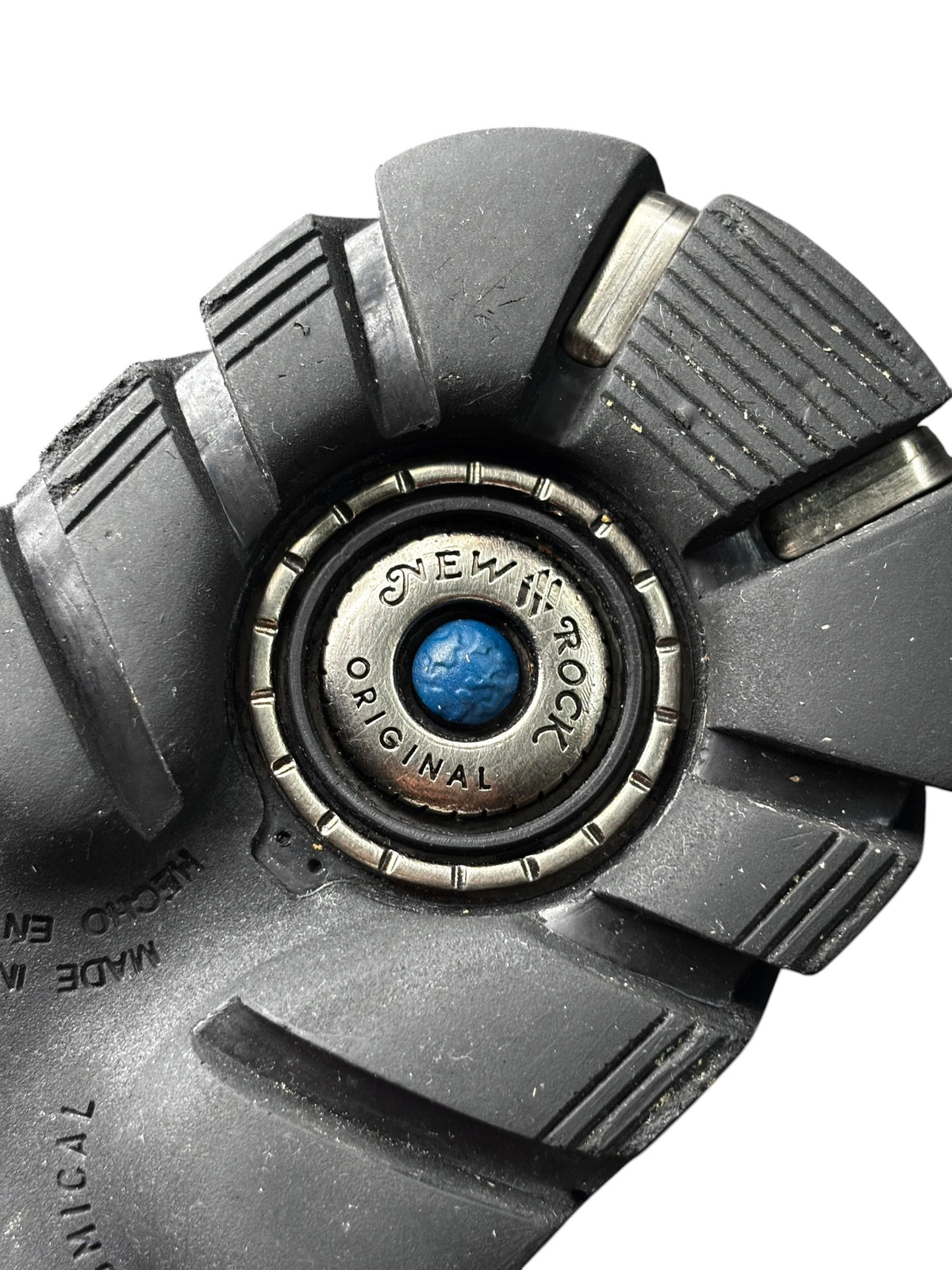 New Rock boot outsole wheel graphic with blue center detail