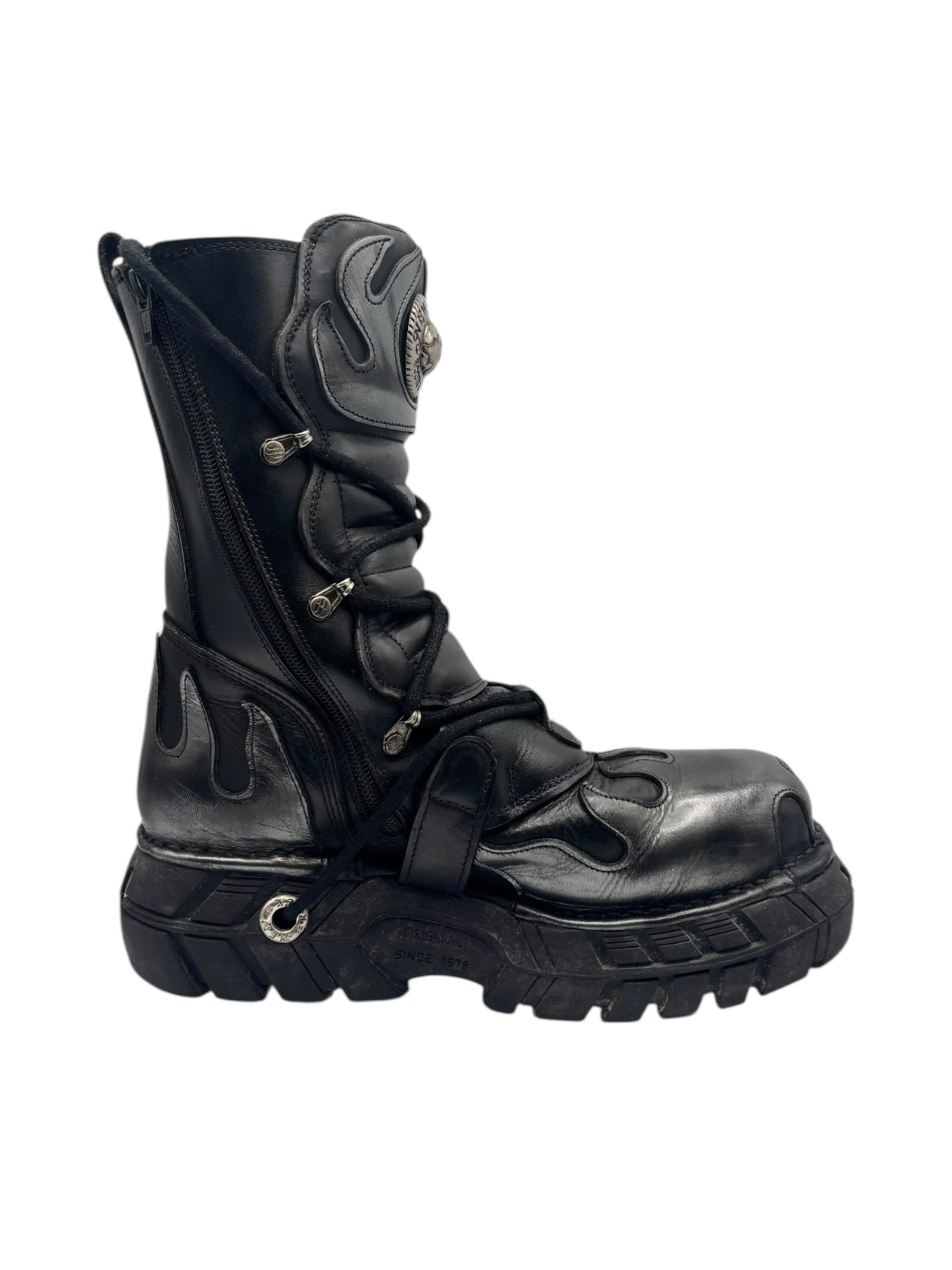 Vintage New Rock grey flame trailer platform boots size 42