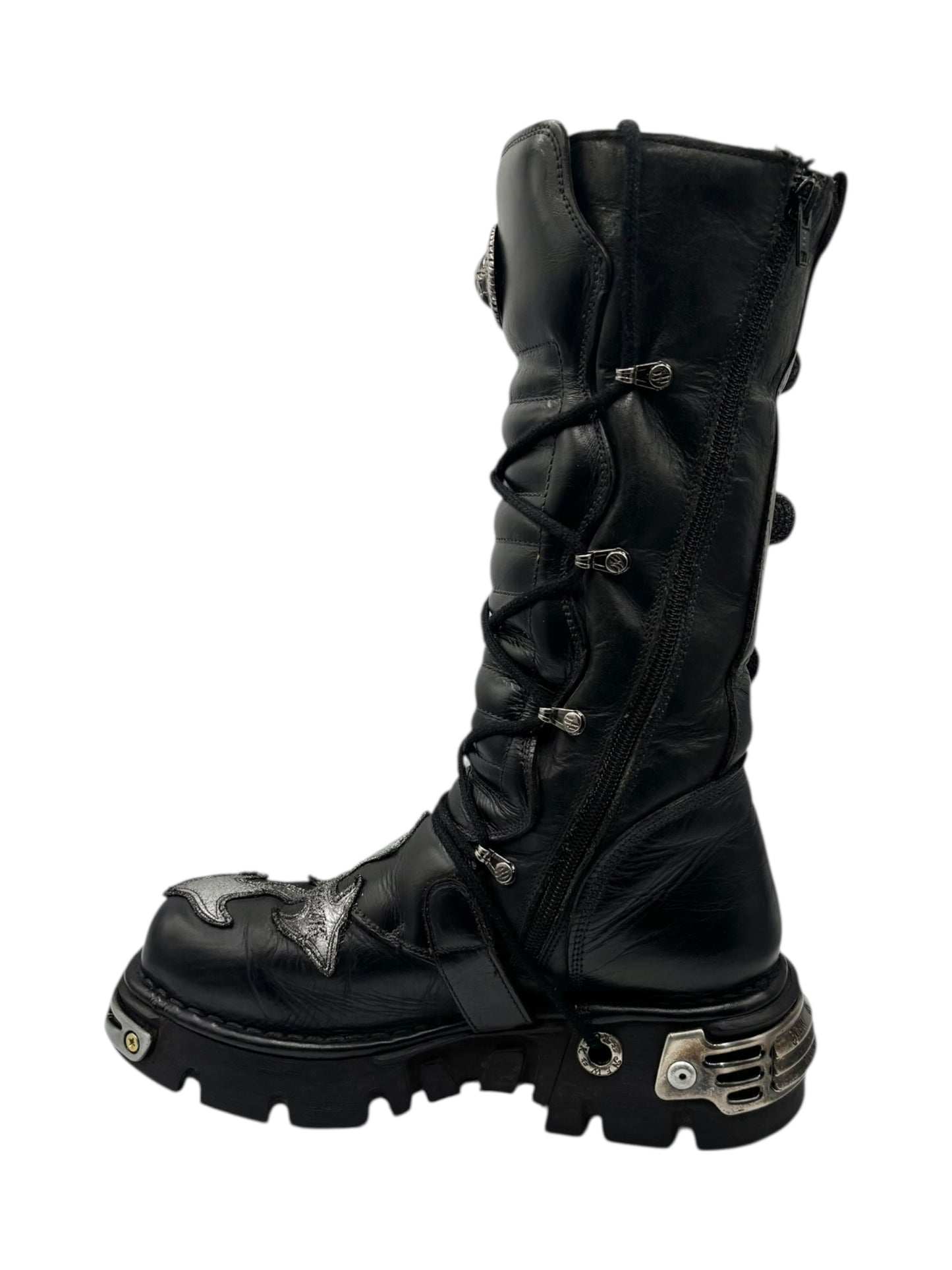Vintage New Rock knee high leather cross boots size 42