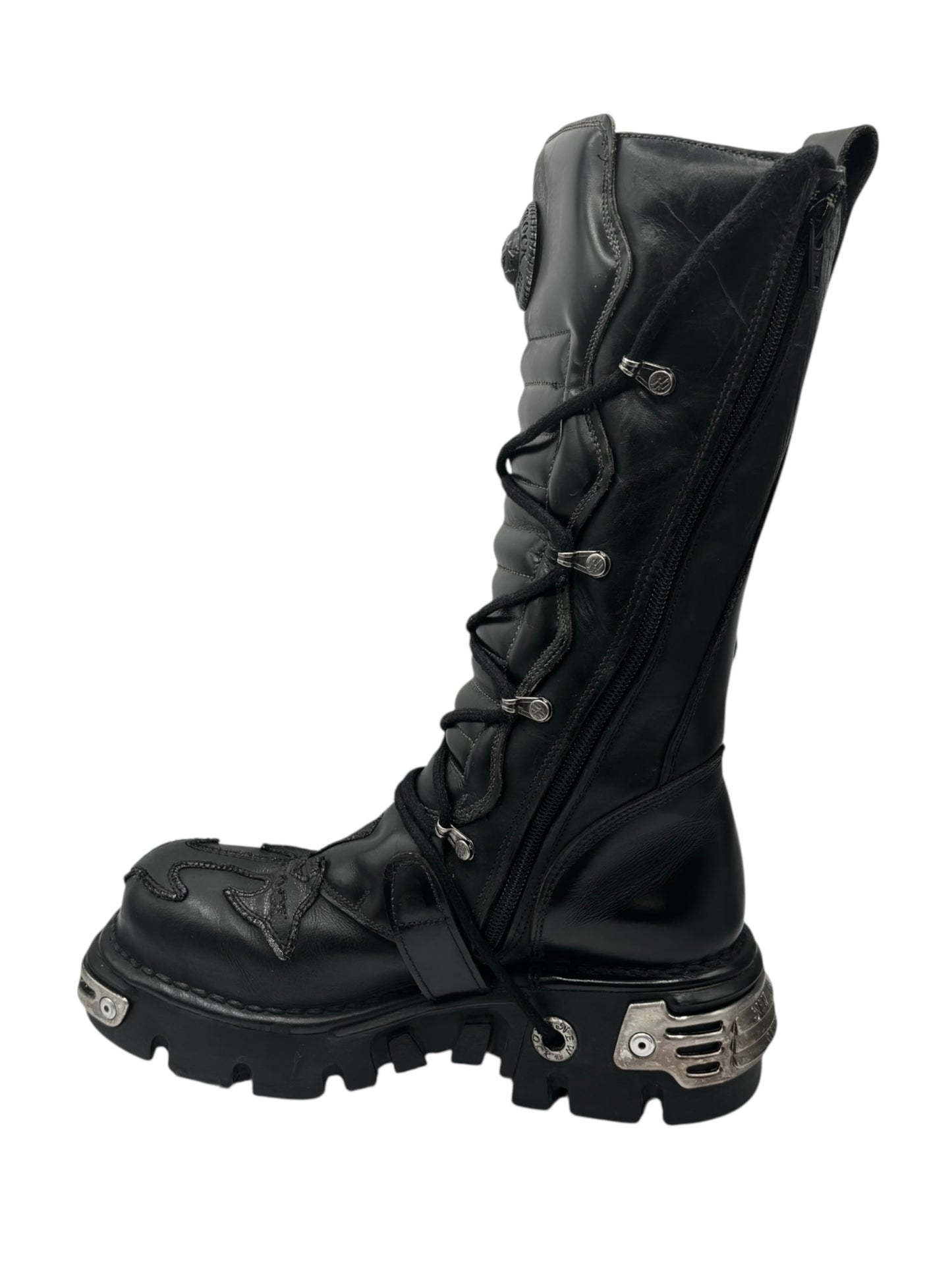 Vintage New Rock knee high leather cross boots size 41