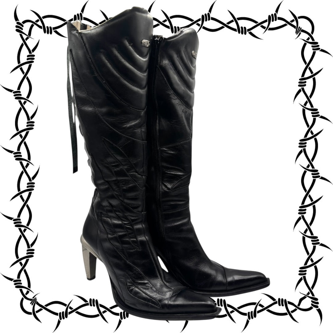 Vintage New Rock knee high biker boots size 40