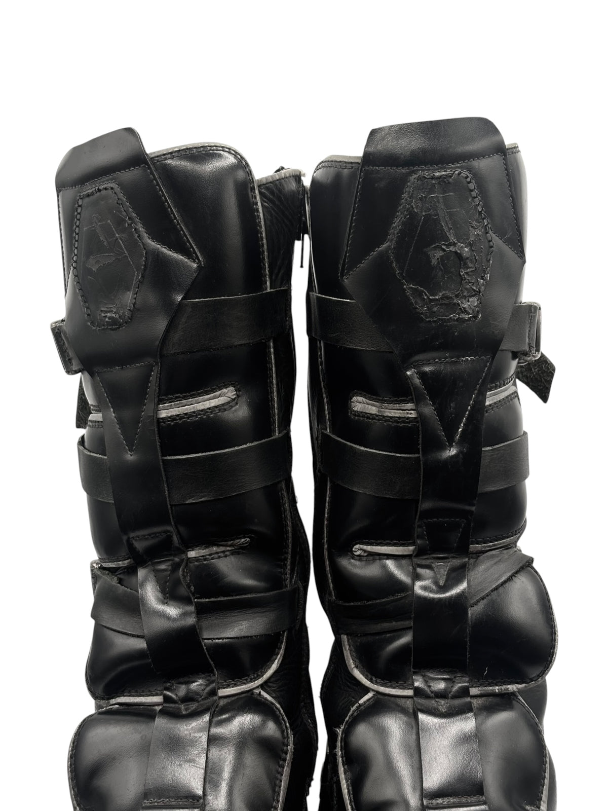 New Rock reactor boots back view black leather with multiple strap bands and buckles