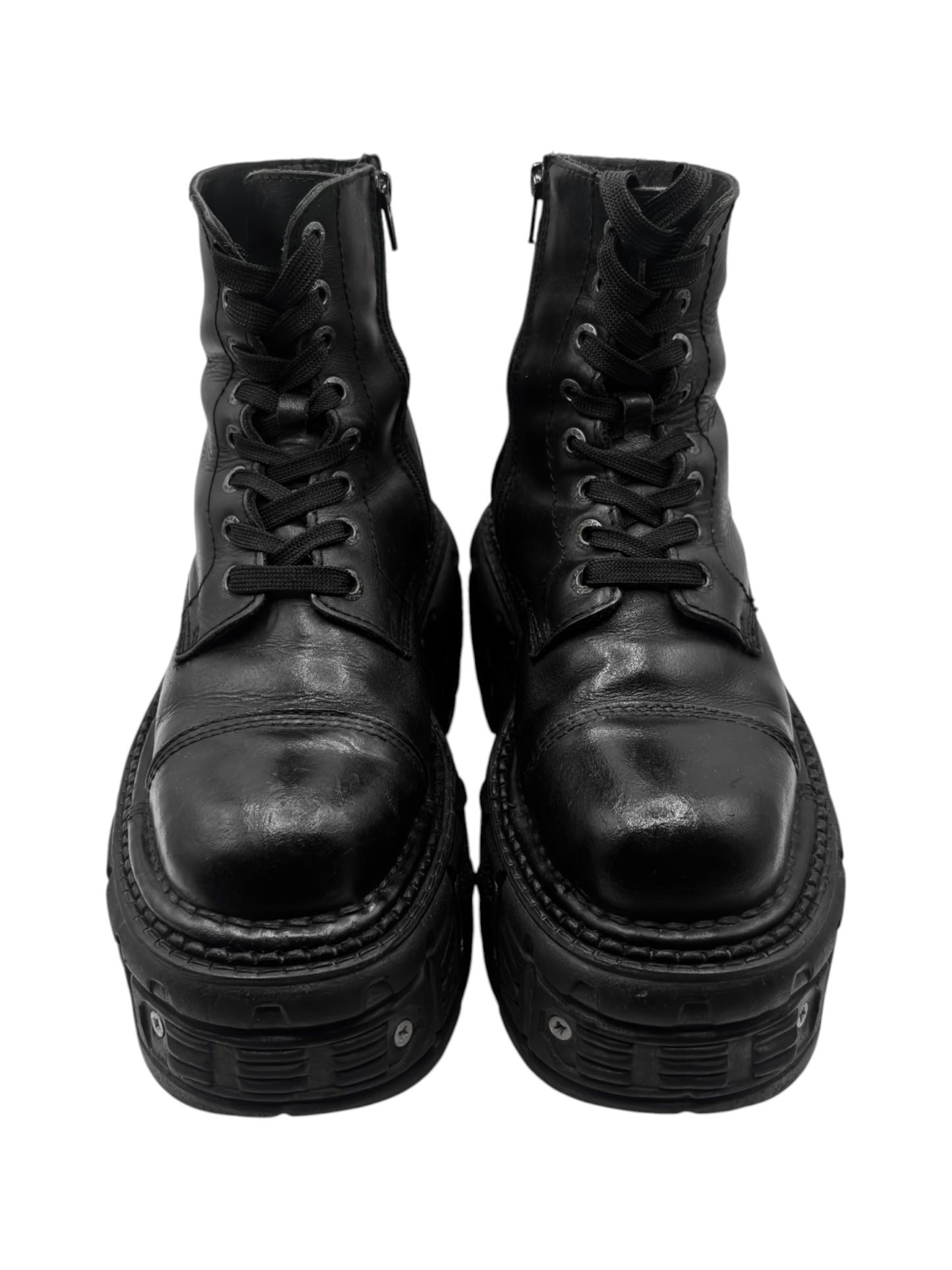 New Rock techno lace-up leather platform boots
