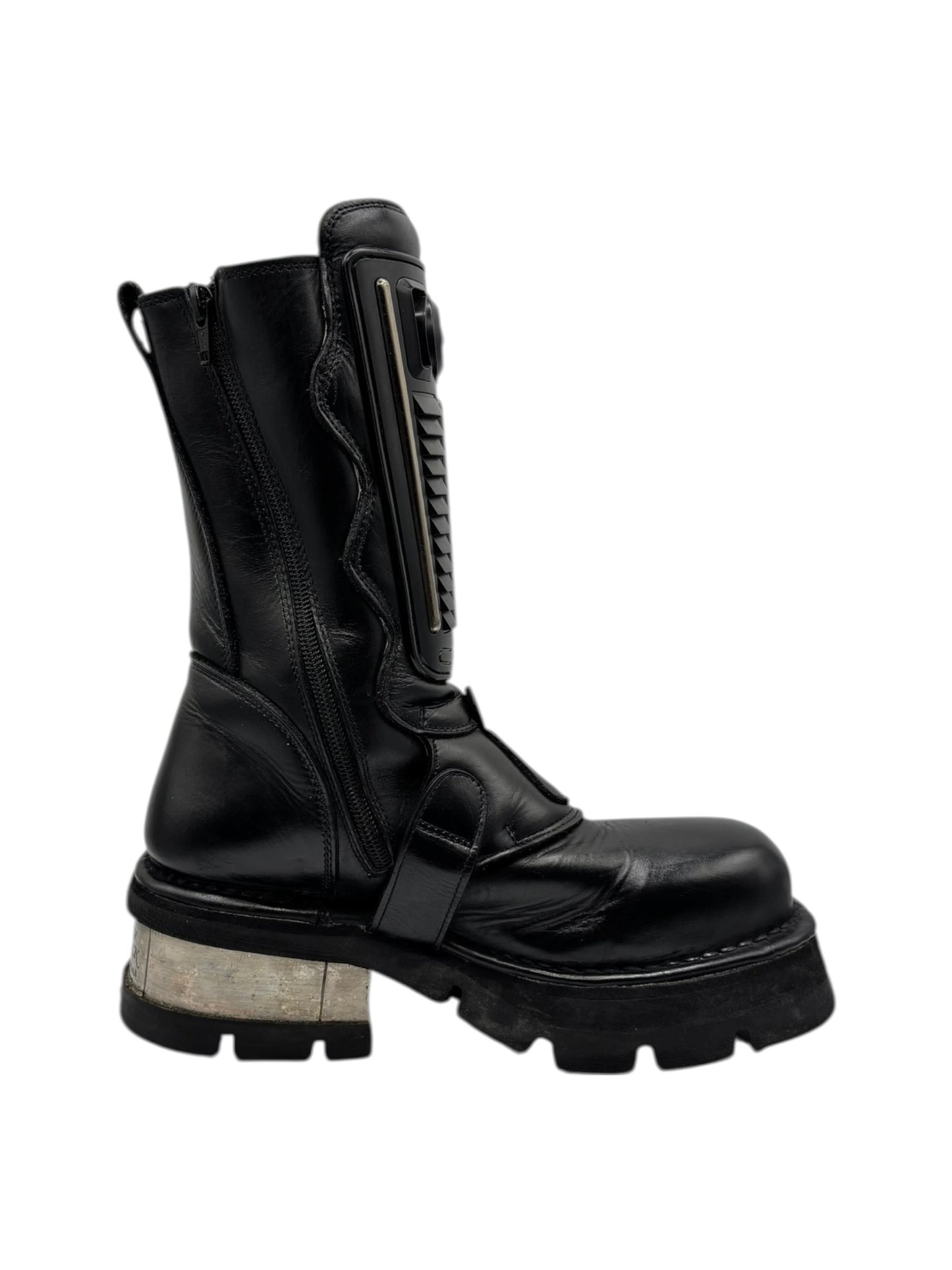 Vintage New Rock buckled raised-heel mid-calf leather boots size 39