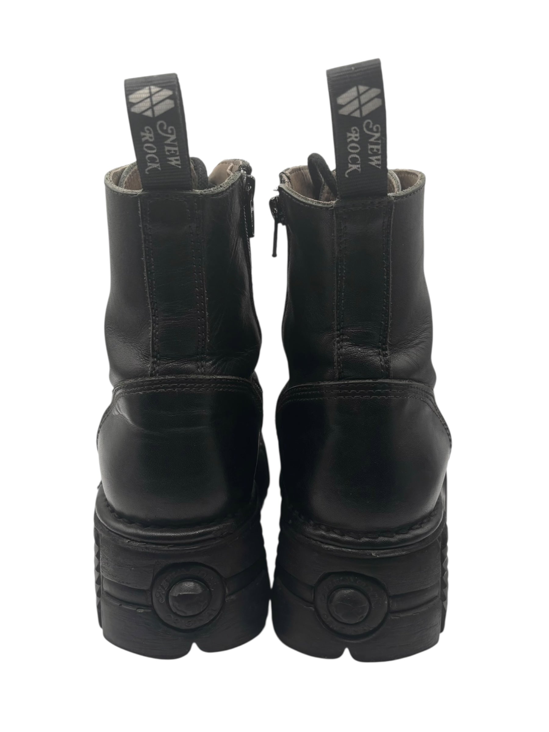 Vintage New Rock mili lace-up leather platform boots size 39