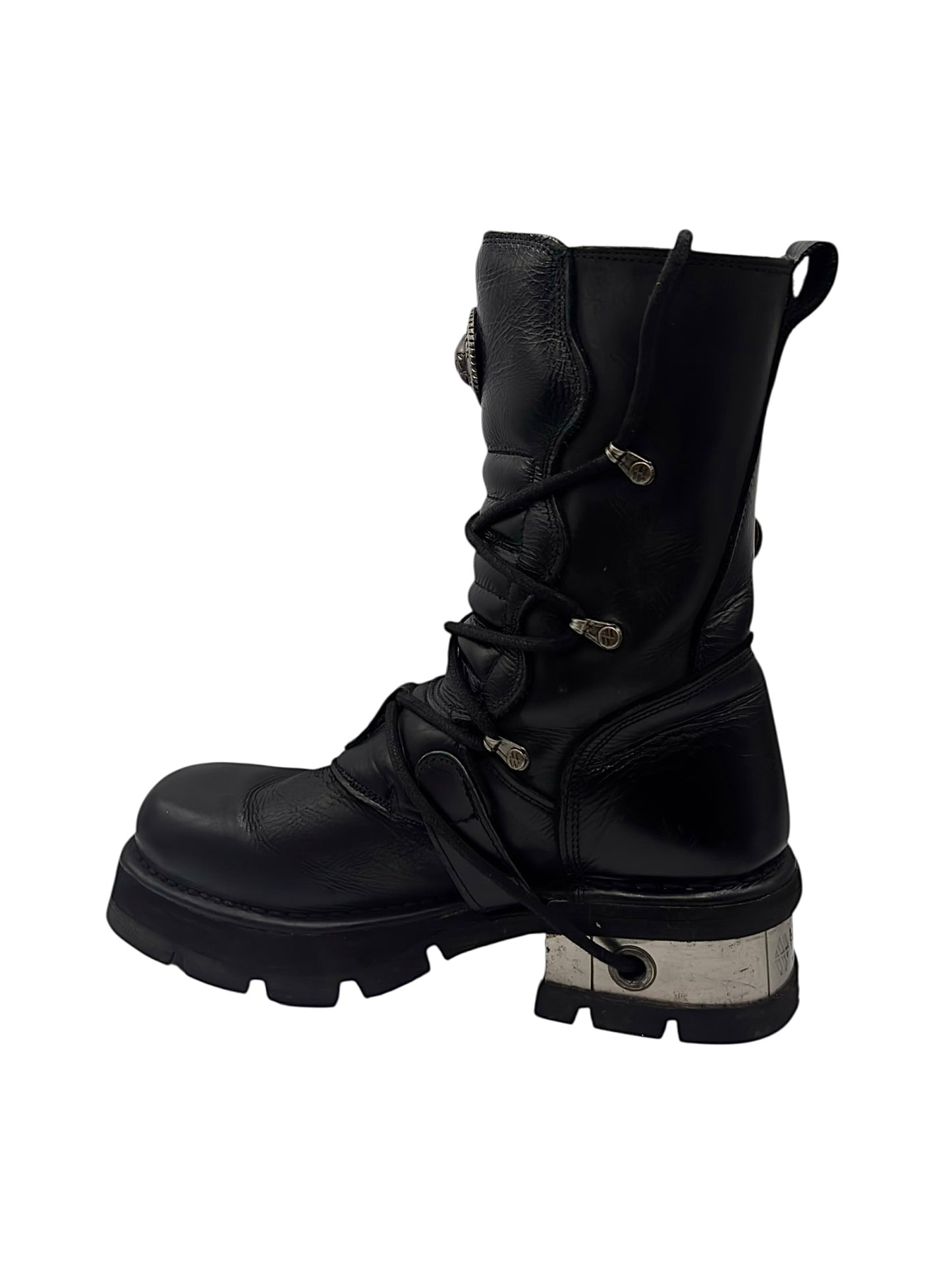 Vintage New Rock buckled raised-heel mid-calf leather boots size 42
