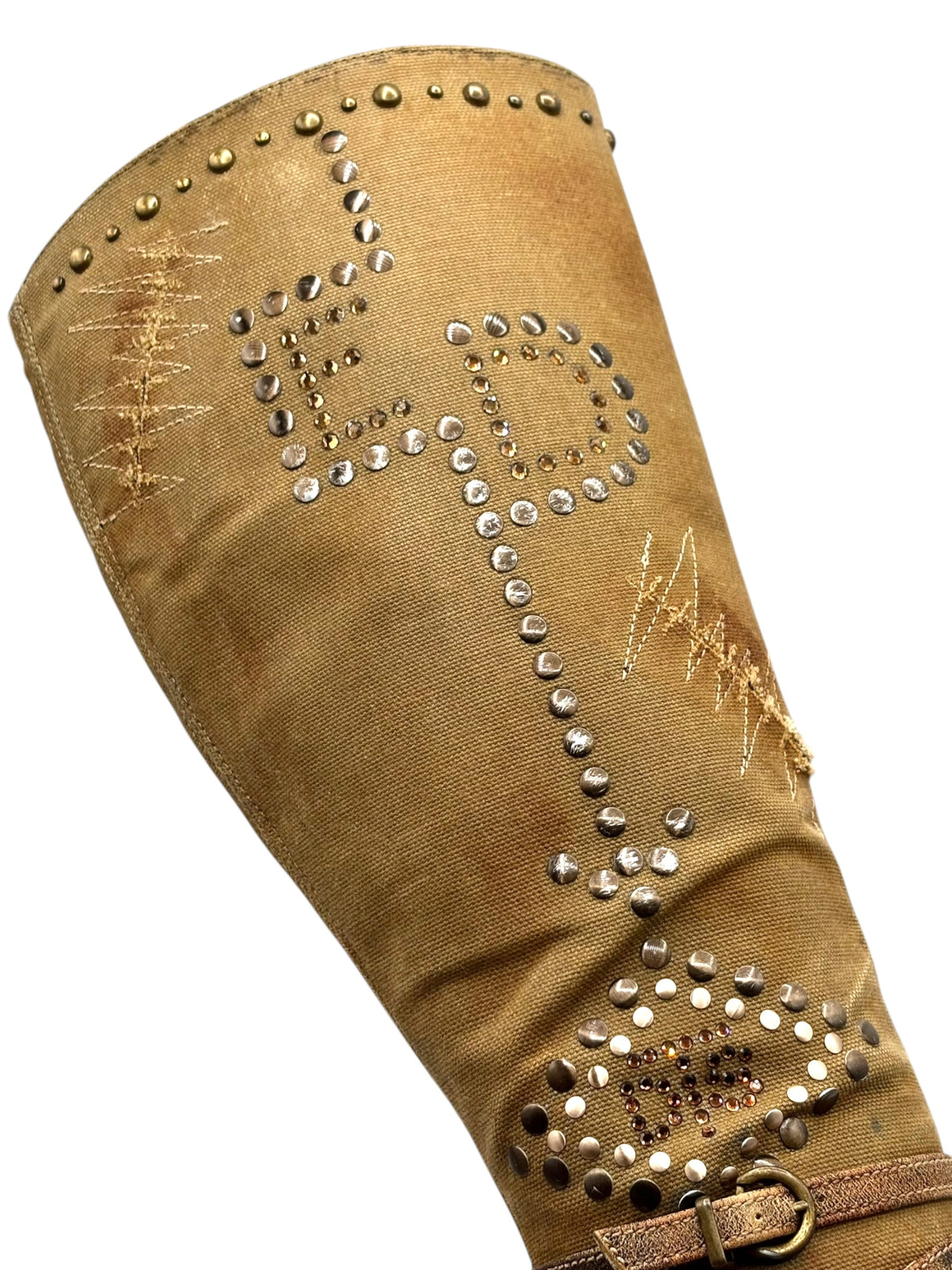 El Dantes vintage knee-high boots in tan suede with silver studs and stitched details
