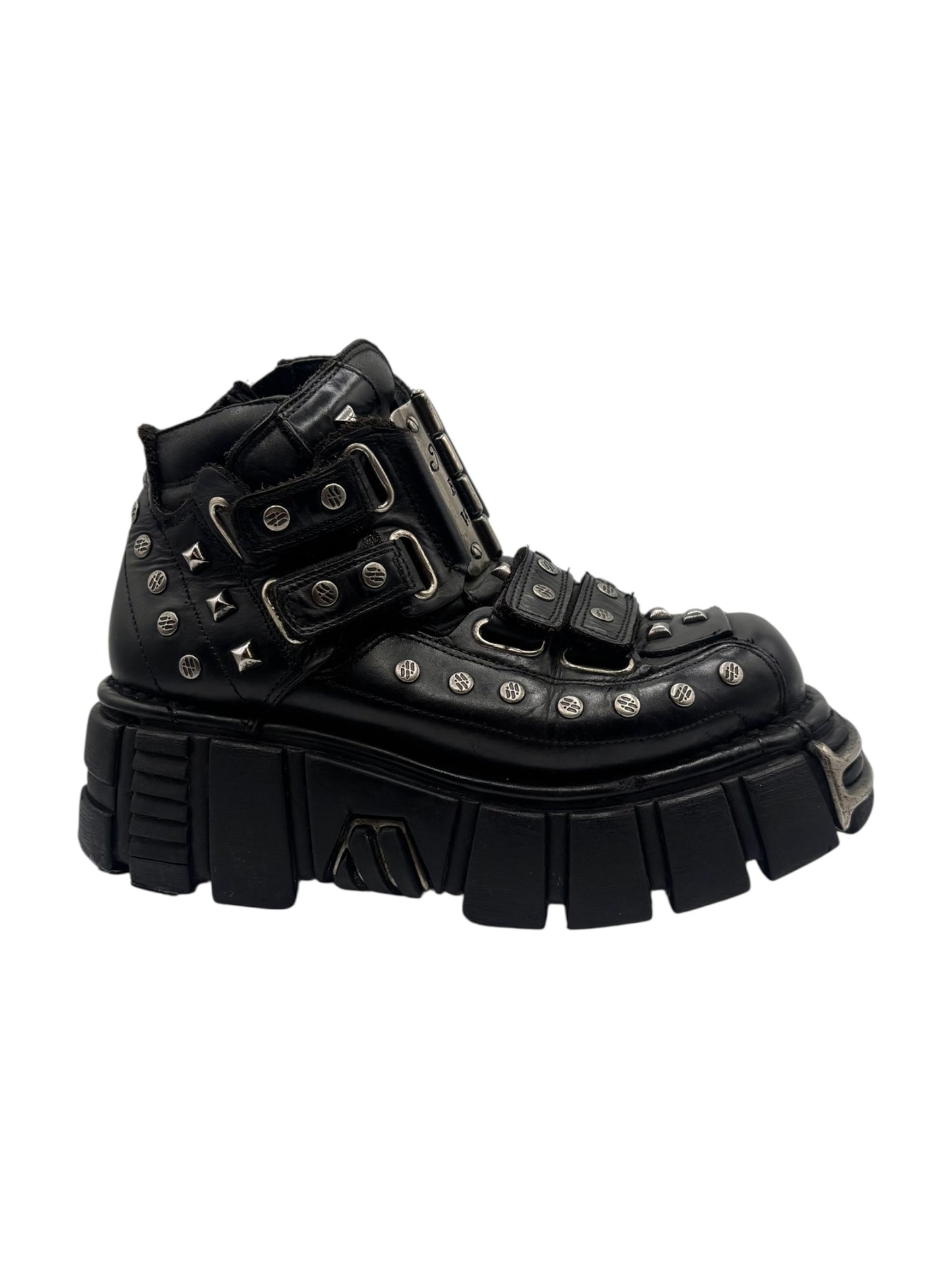 Vintage New Rock studded leather platform boots