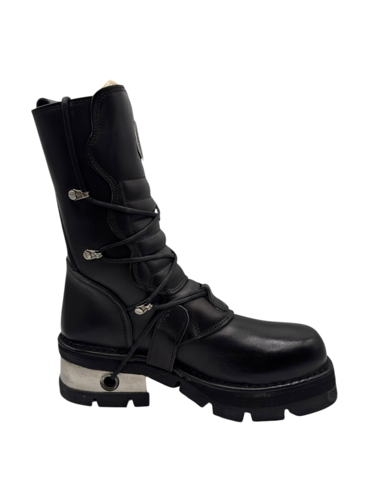 Vintage New Rock buckled raised-heel mid-calf leather boots size 40