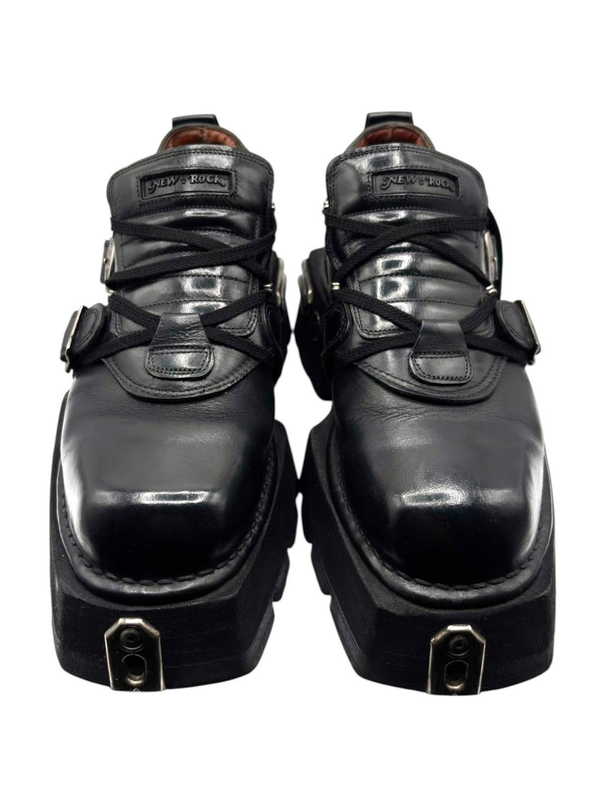 Vintage New Rock pluto platform boots: lace-up front with double straps and metal tabs