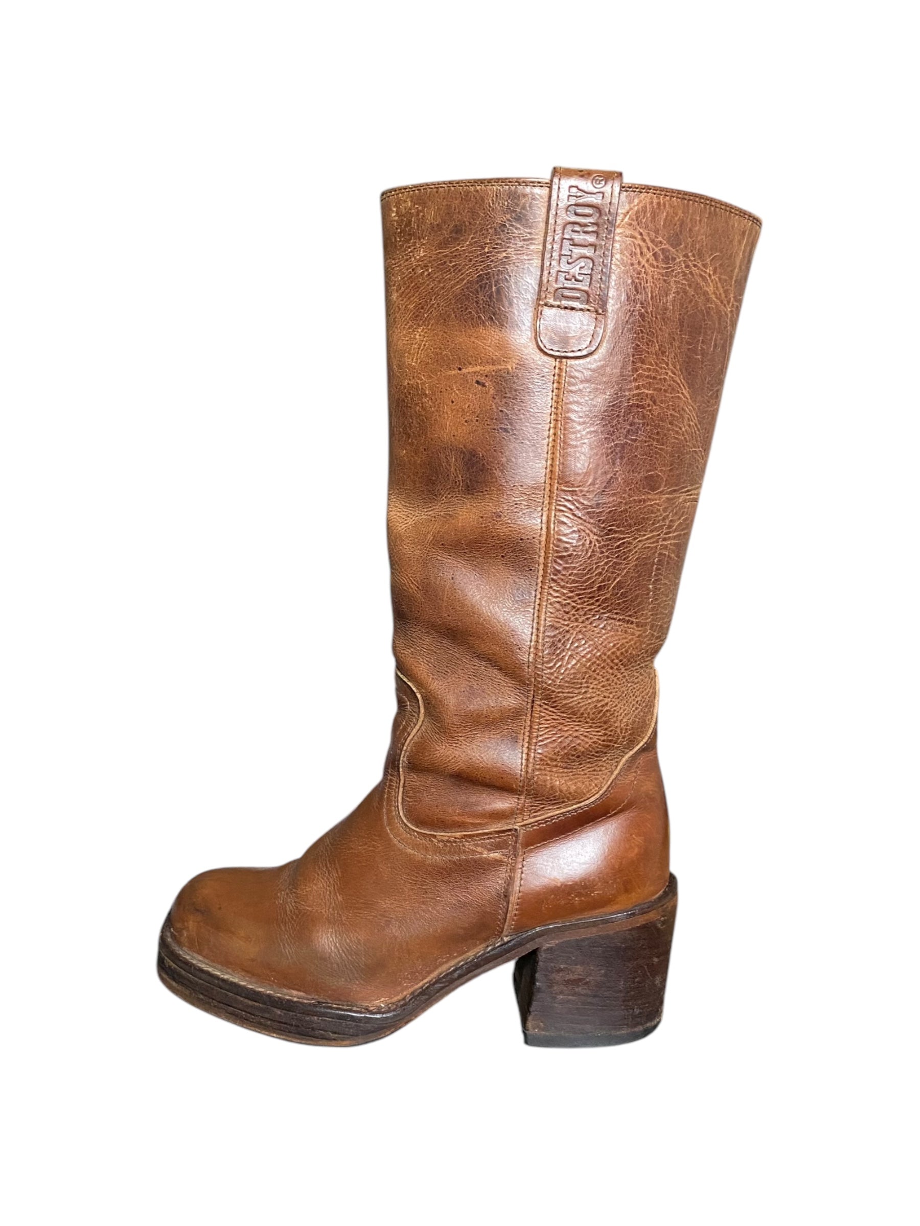 Vintage Destroy block platform leather boots size 36