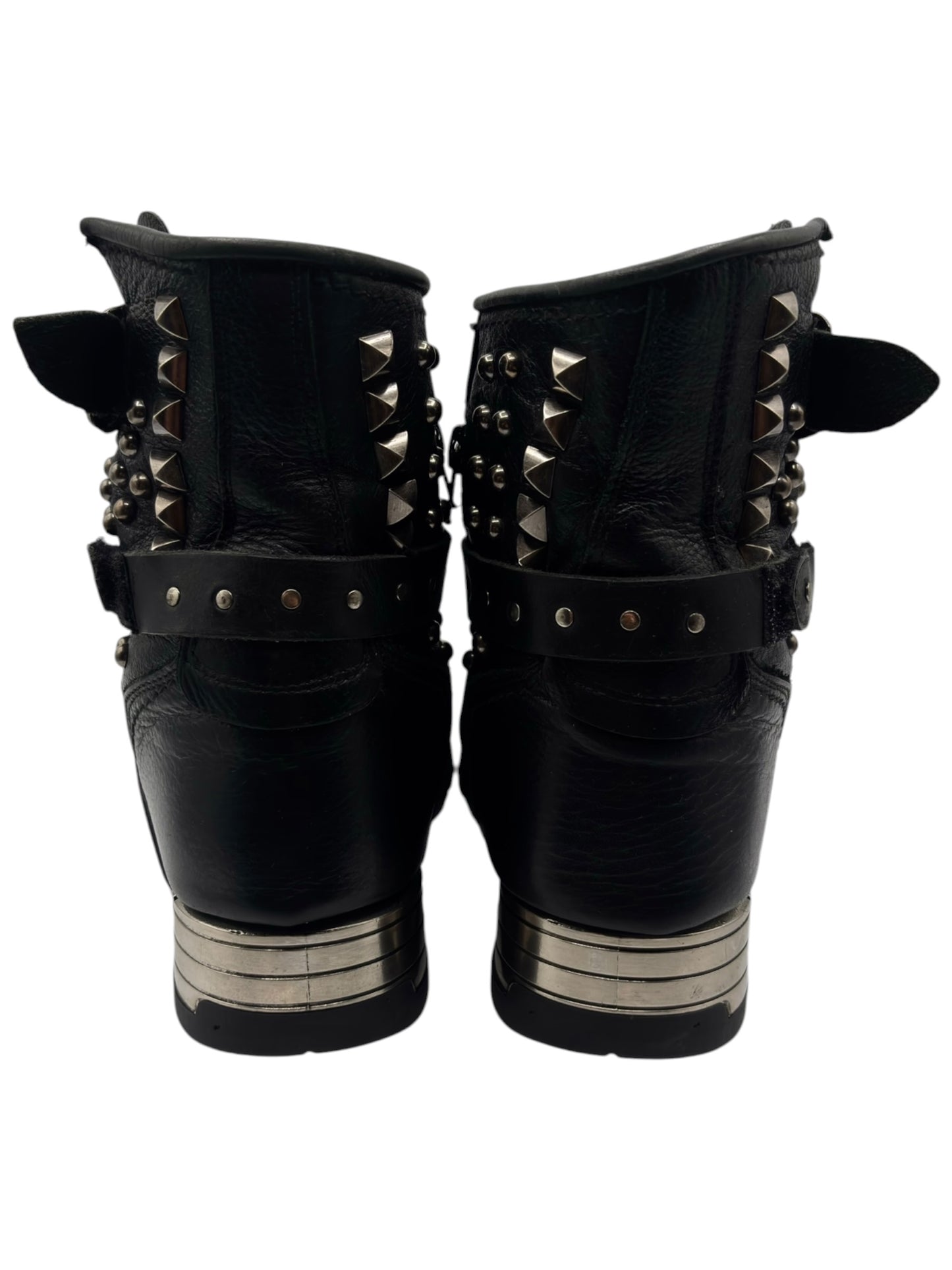 Vintage New Rock leather studded strap biker boots