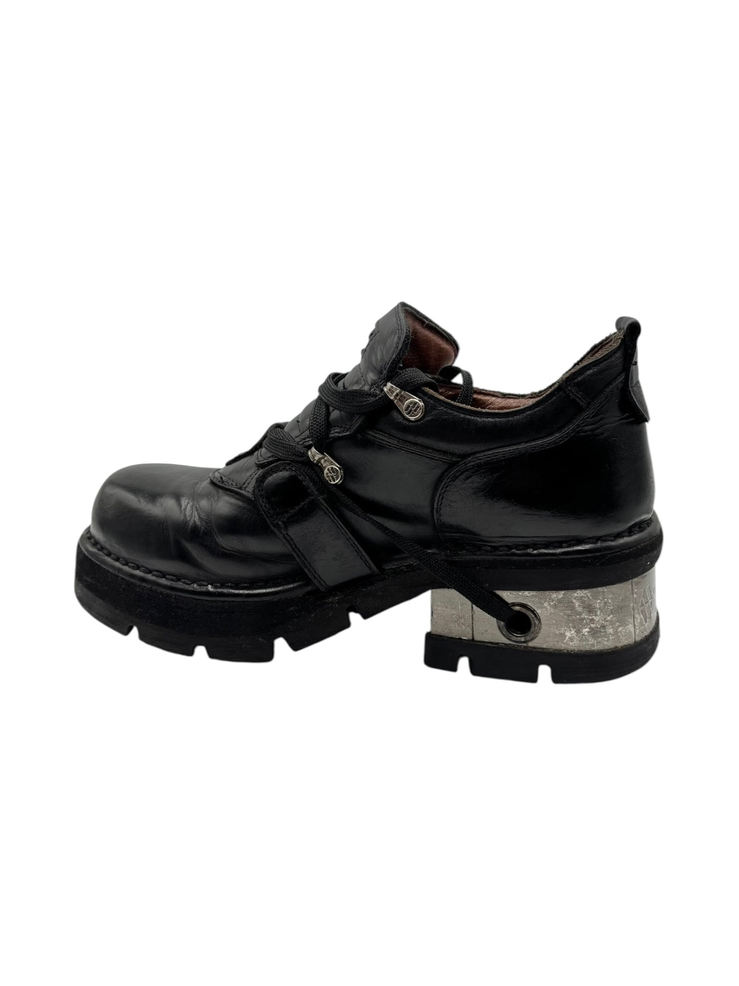 Vintage New Rock buckled raised-heel leather boots
