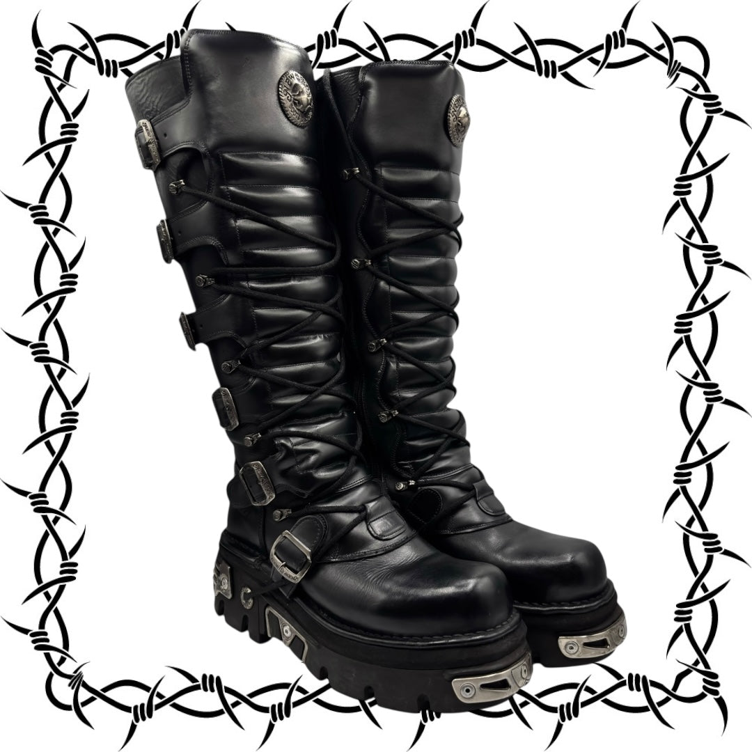 Vintage New Rock knee high reactor leather boots size 41