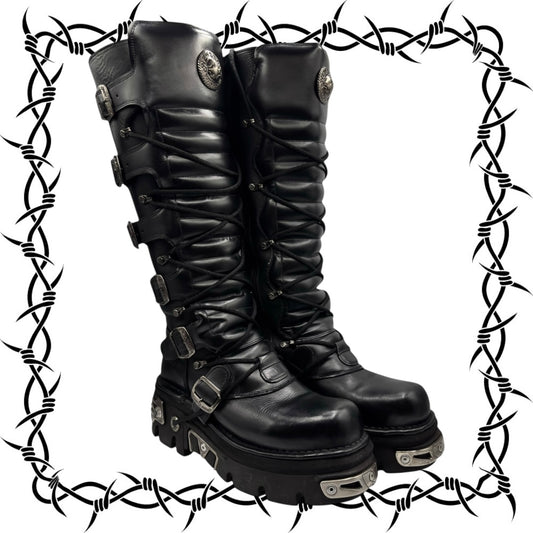 Vintage New Rock knee high reactor leather boots size 41