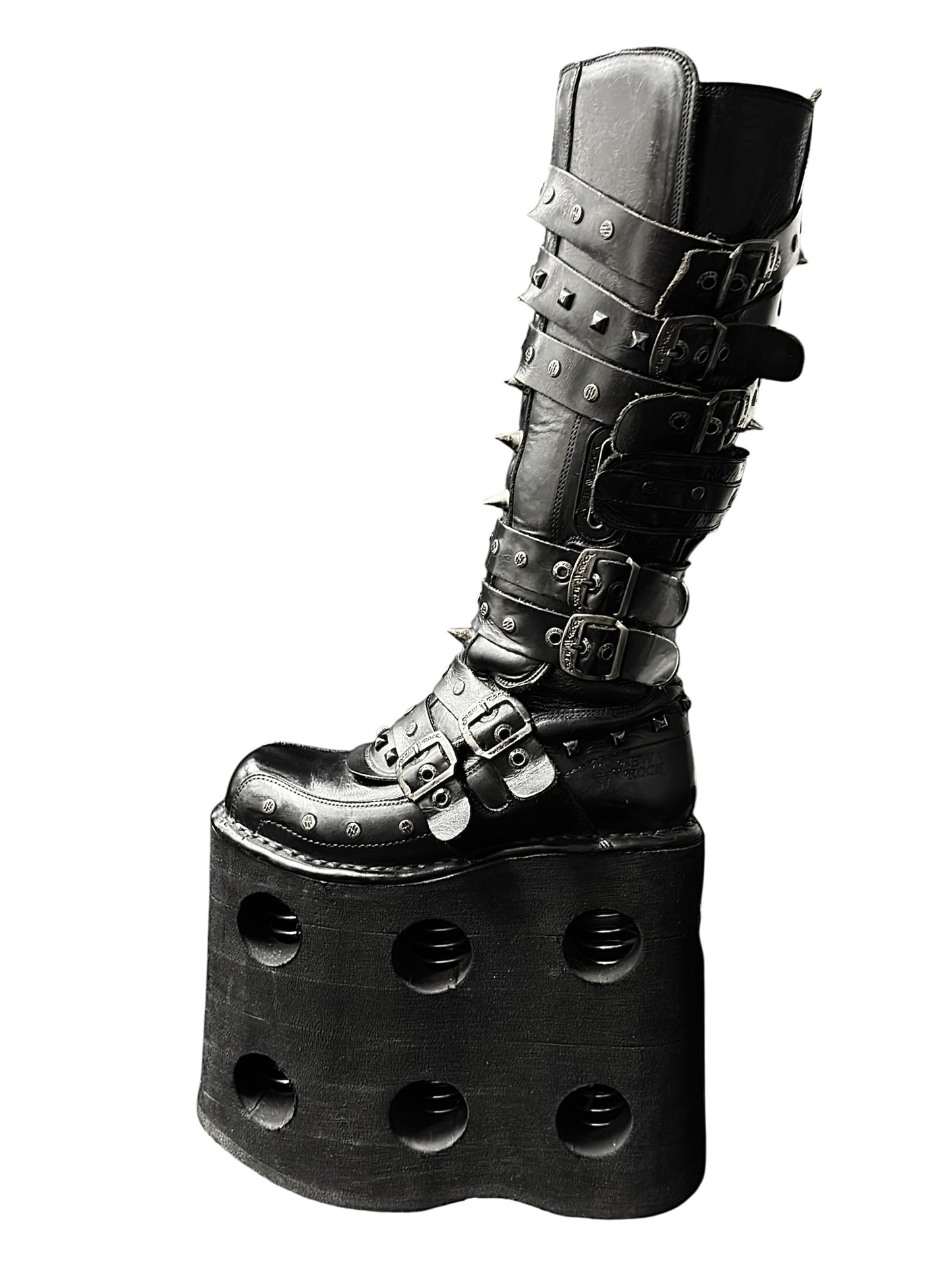 Super rare, vintage New Rock studded double neptuno knee high platform boots size 40