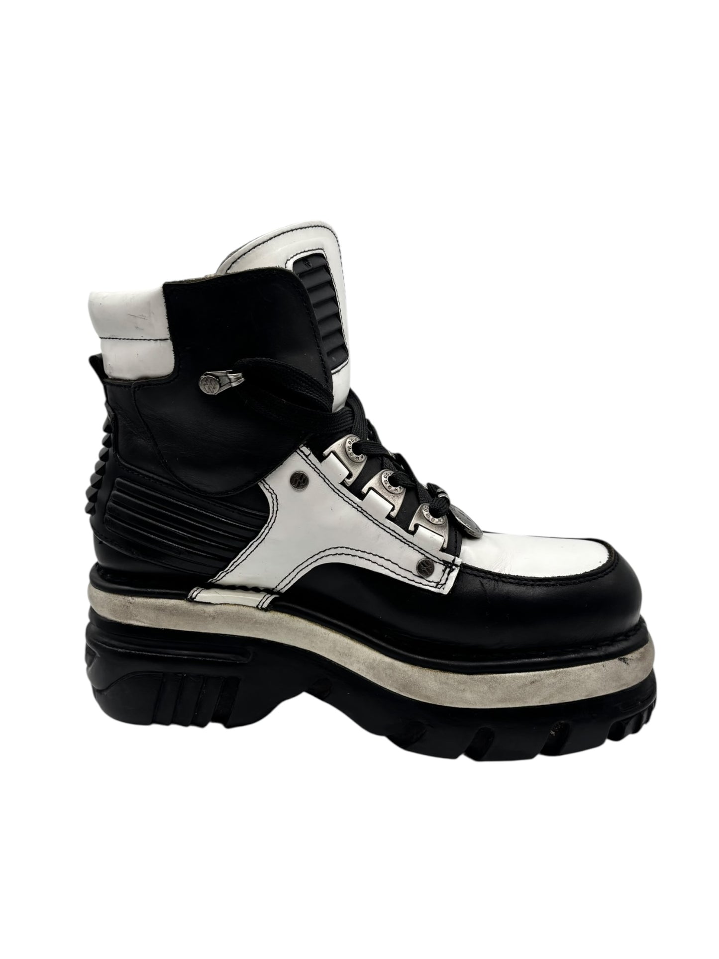 Vintage New Rock black and white leather platform boots