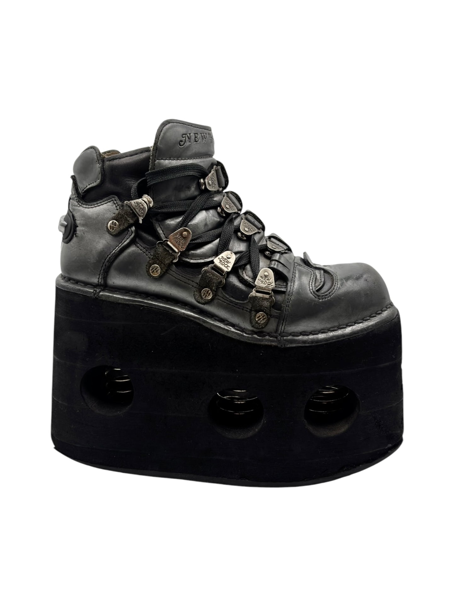 Vintage New Rock grey jupiter platform lace-up leather platform boots