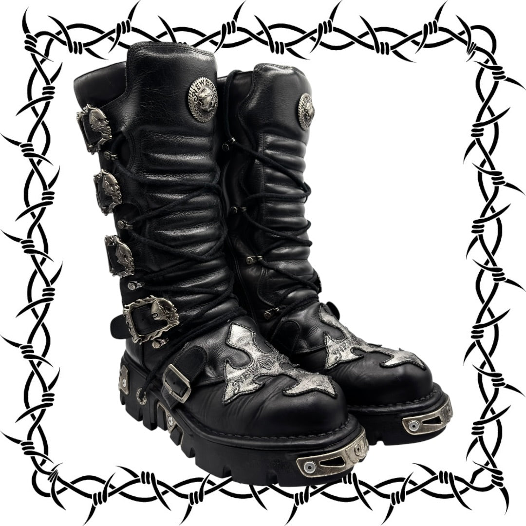Vintage New Rock knee high cross reactor leather boots