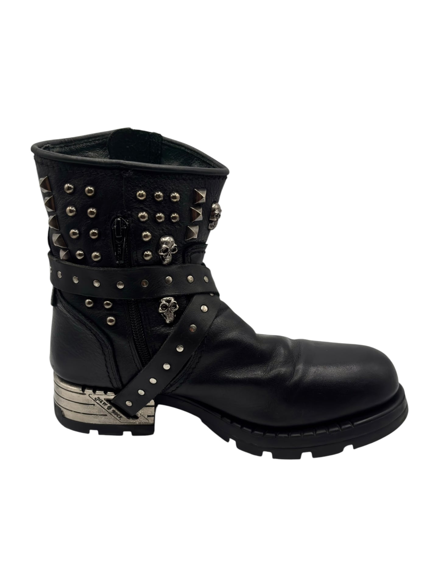 Vintage New Rock leather studded strap biker boots