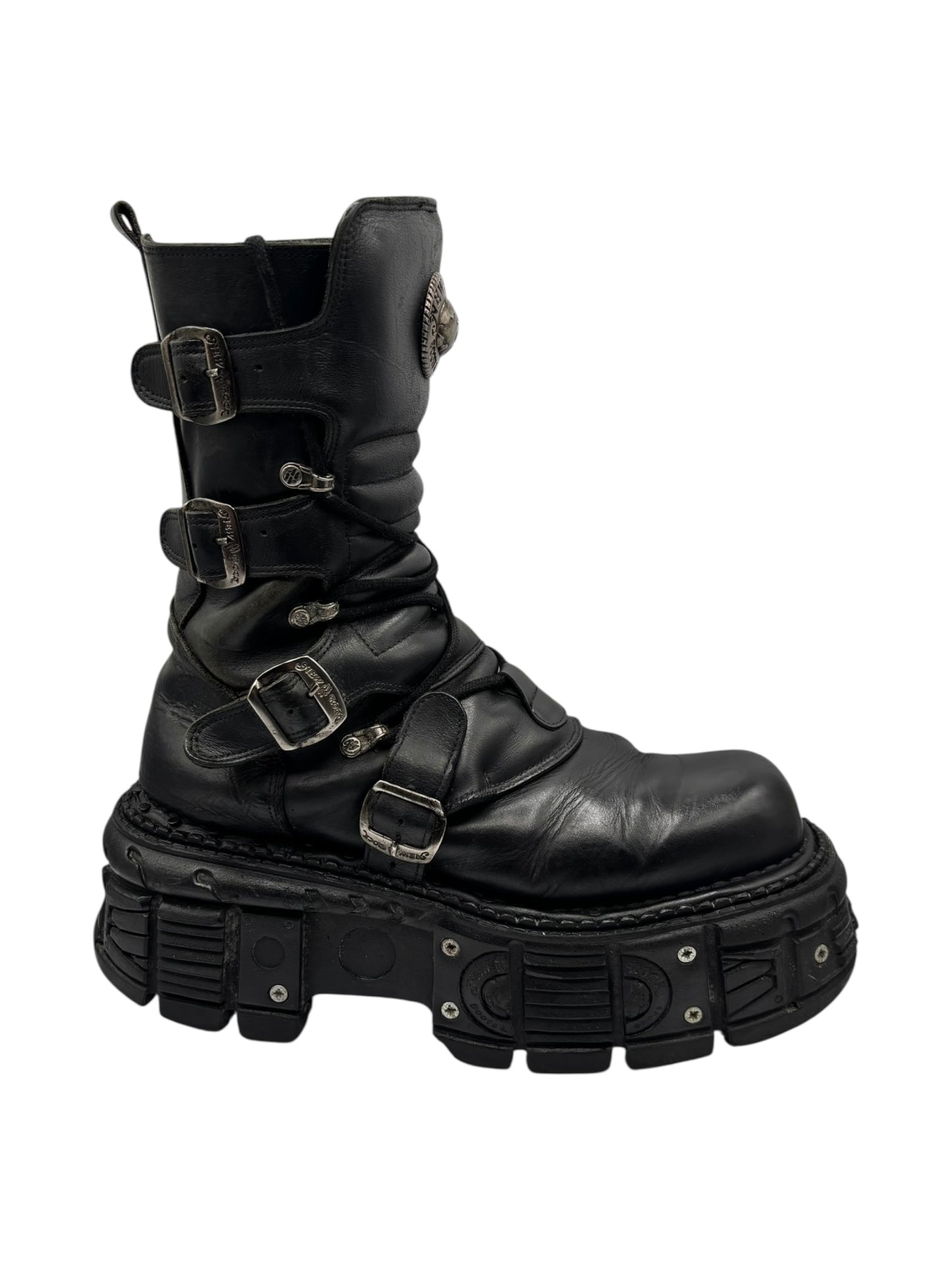 Vintage New Rock techno leather platform boots size 46