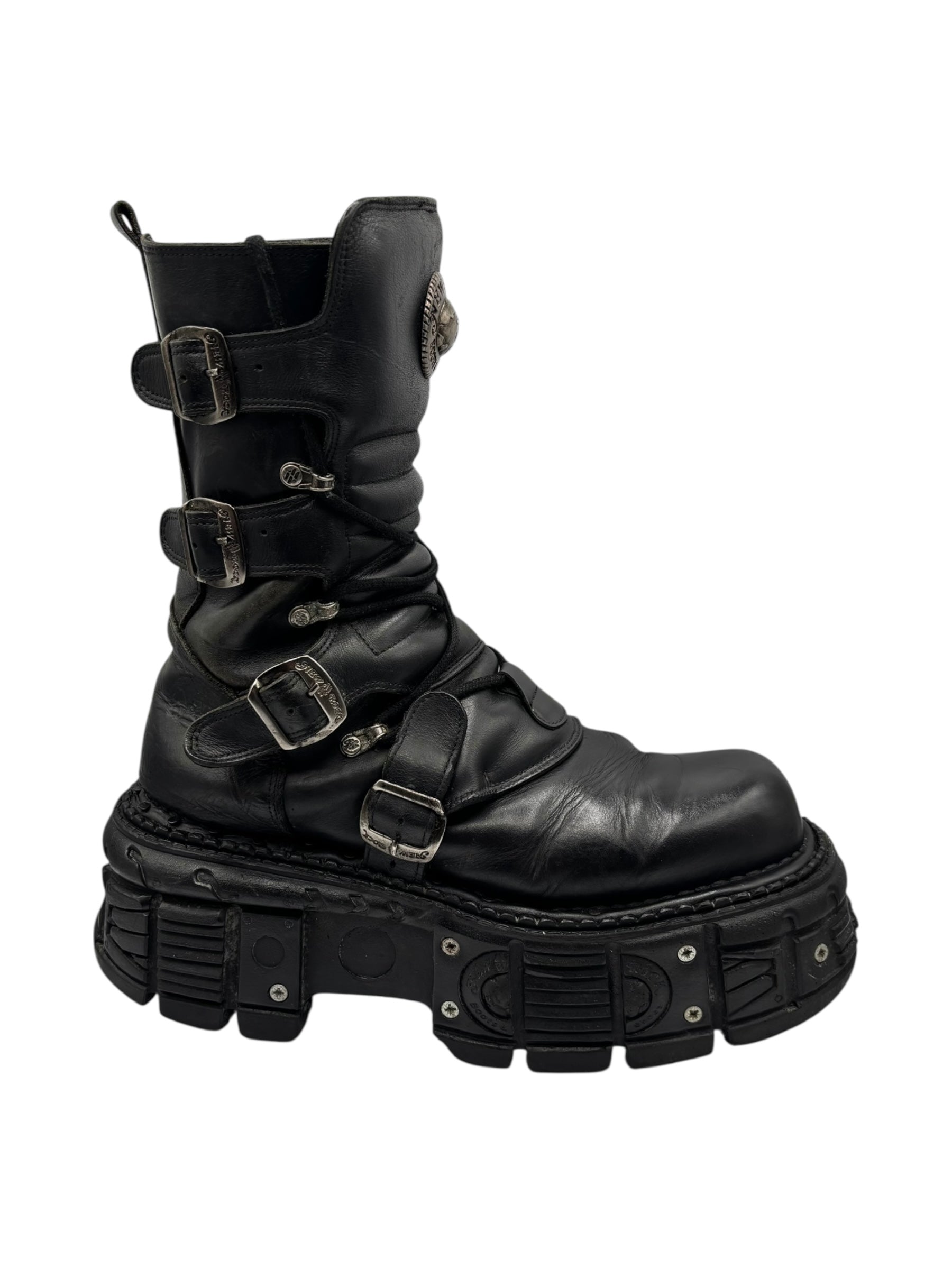 Vintage New Rock techno leather platform boots size 46