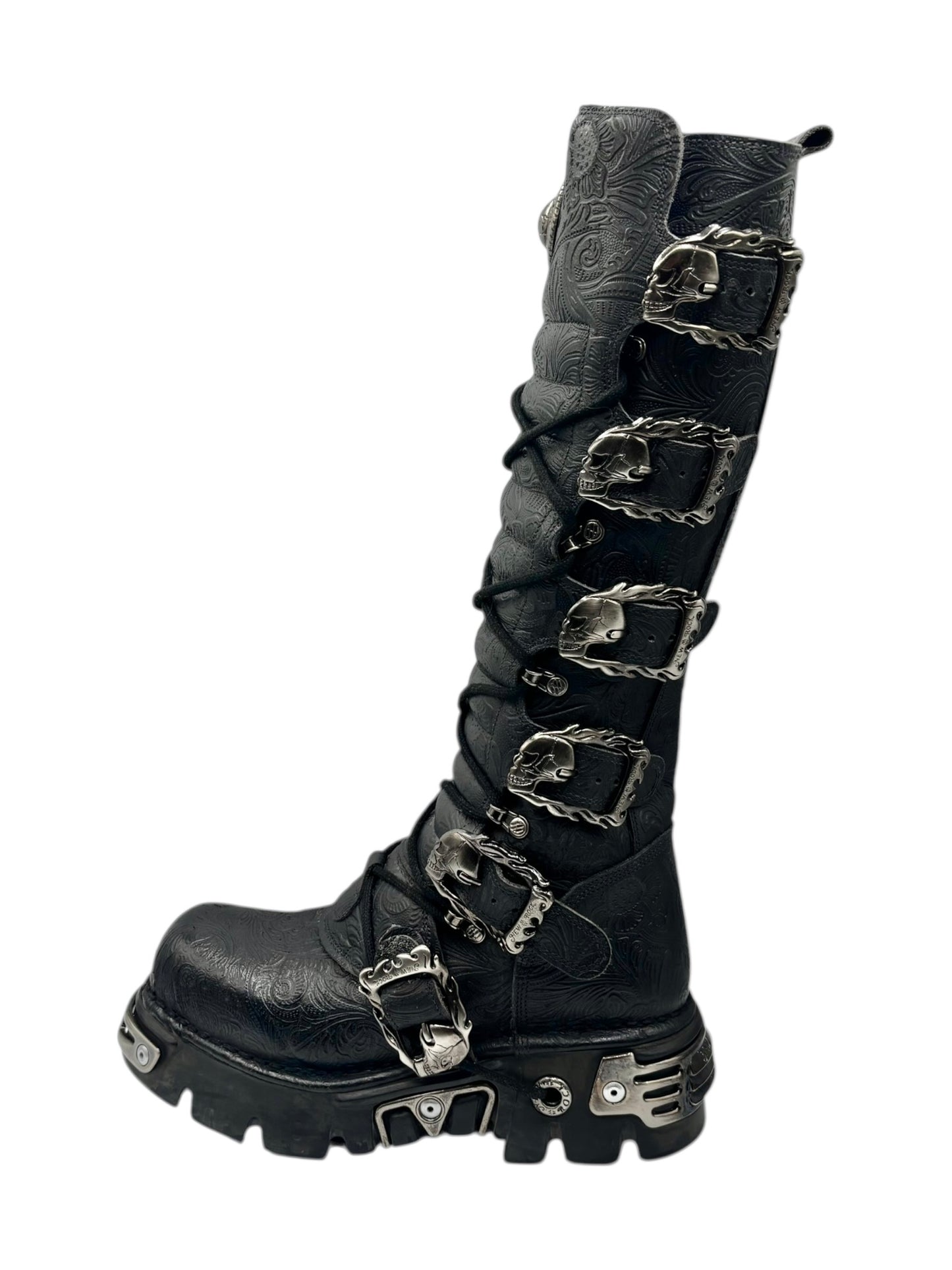 Vintage New Rock knee high patterned reactor leather boots size 40