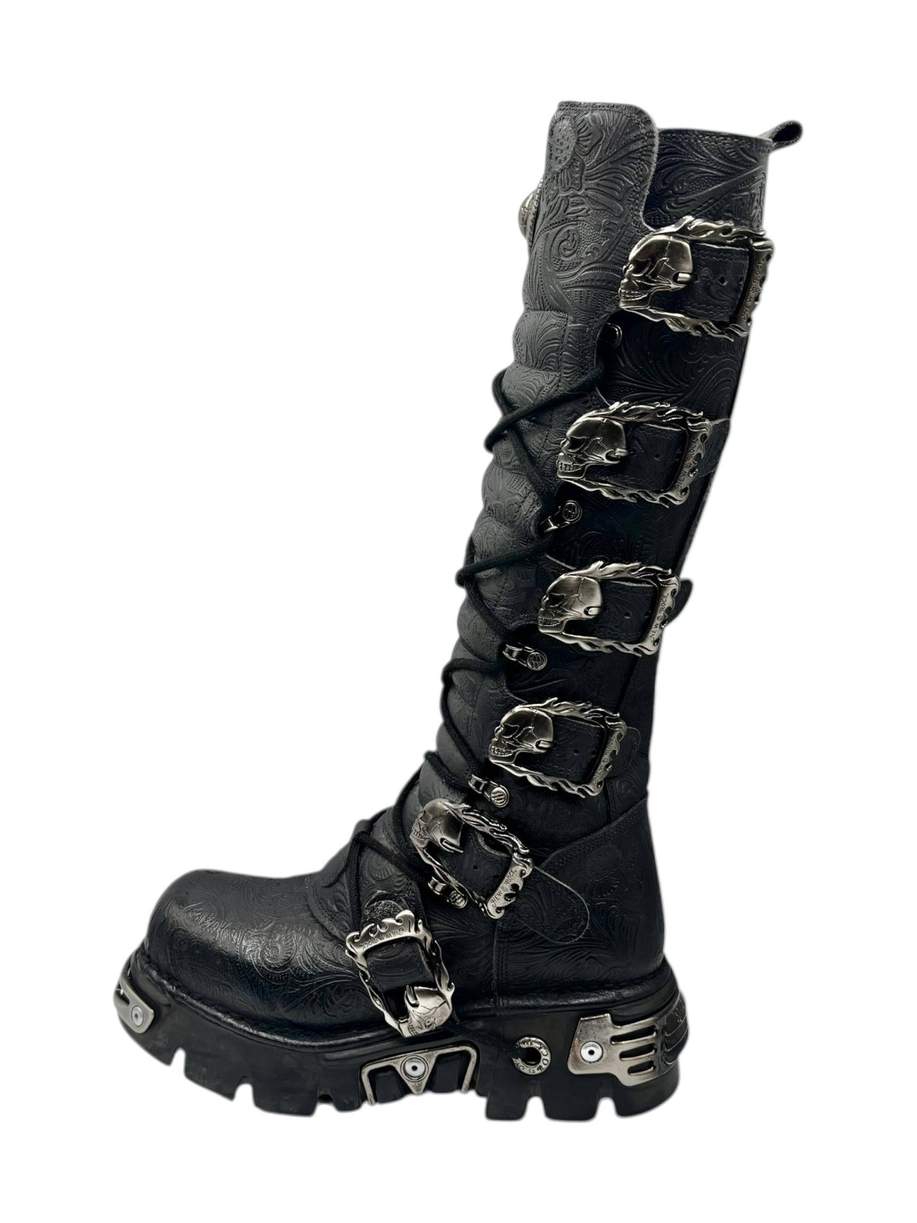 Vintage New Rock knee high patterned reactor leather boots size 40