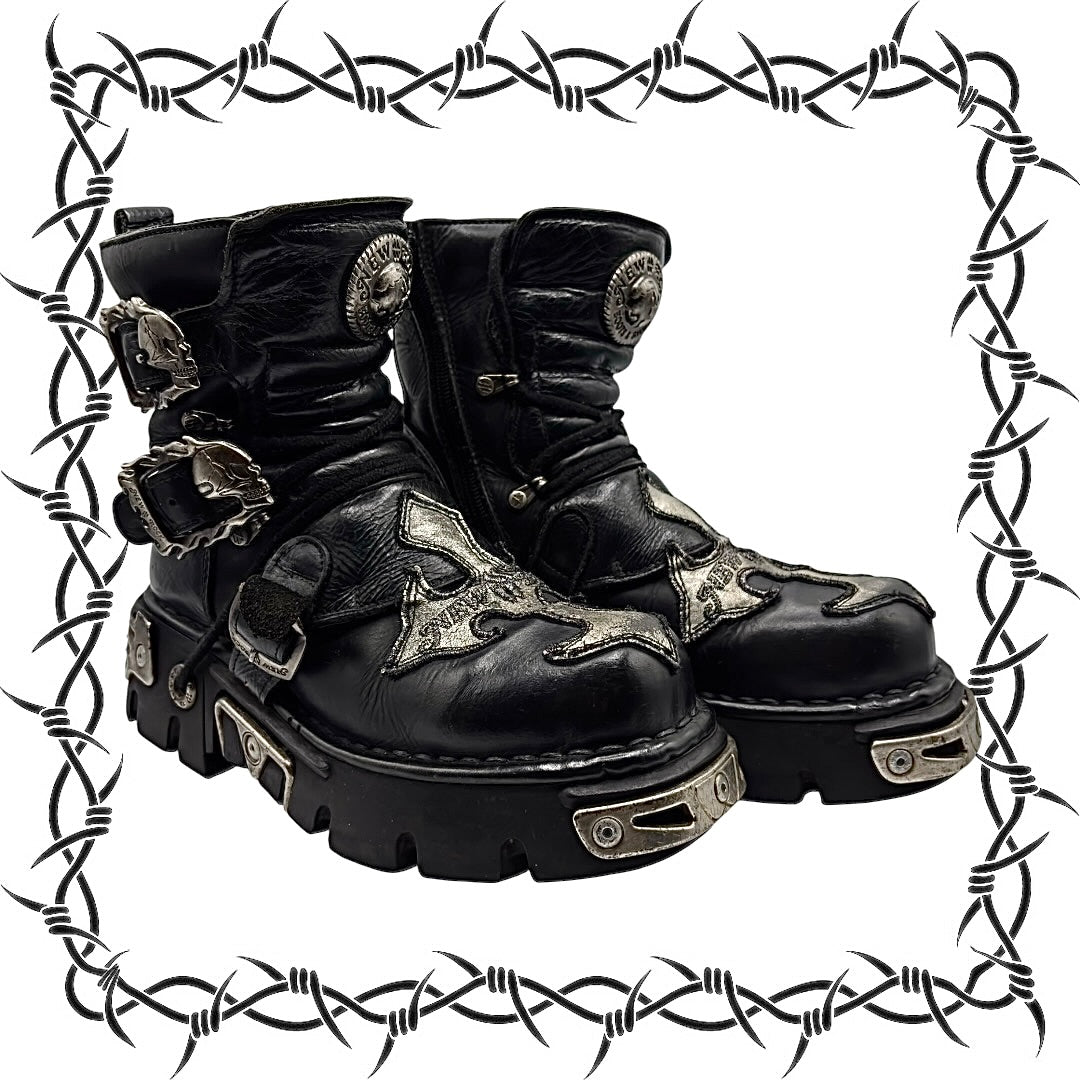 Vintage New Rock lace-up reactor leather platform boots