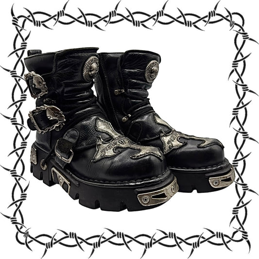 Vintage New Rock lace-up reactor leather platform boots