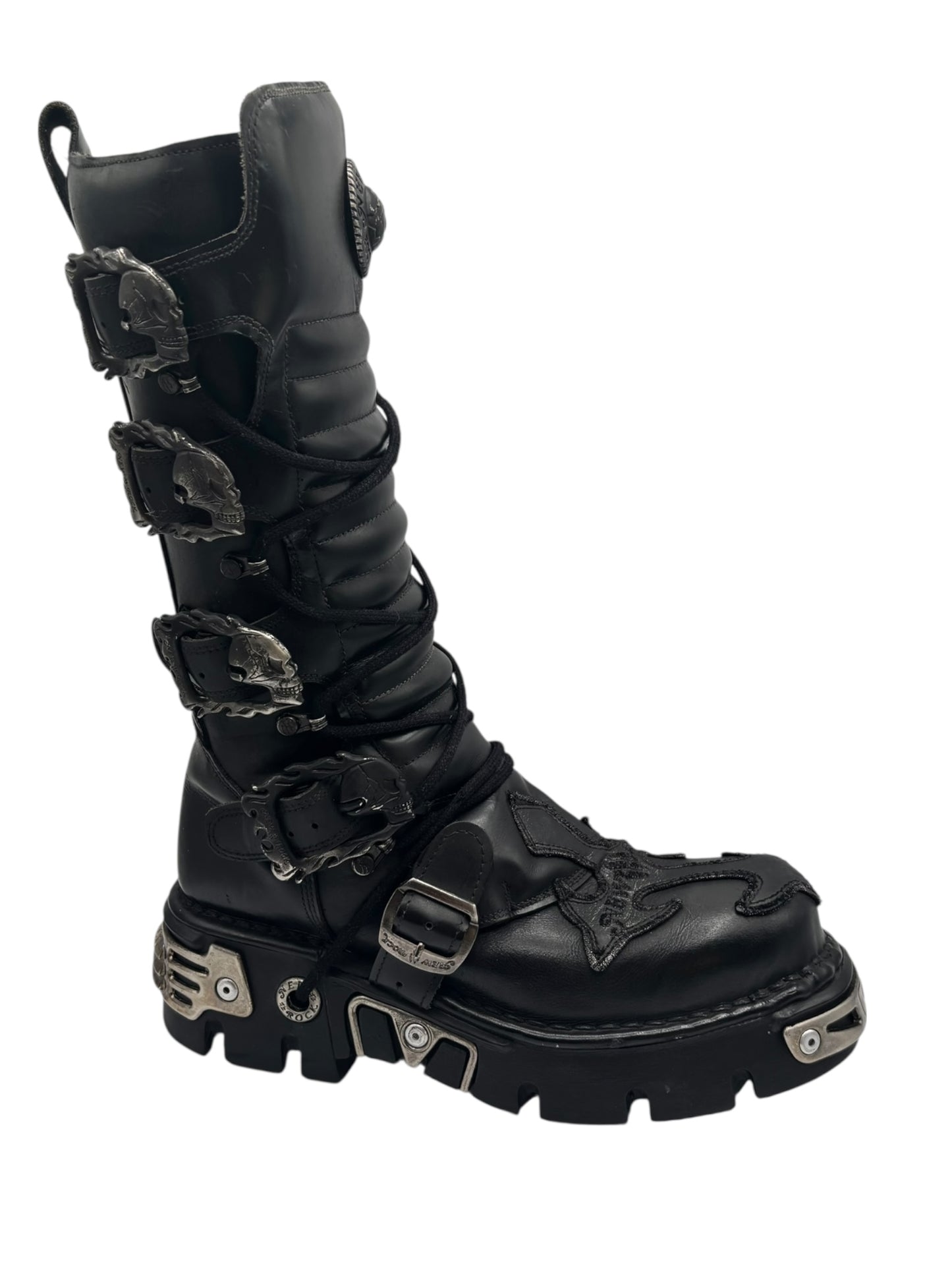 Vintage New Rock knee high leather cross boots size 41