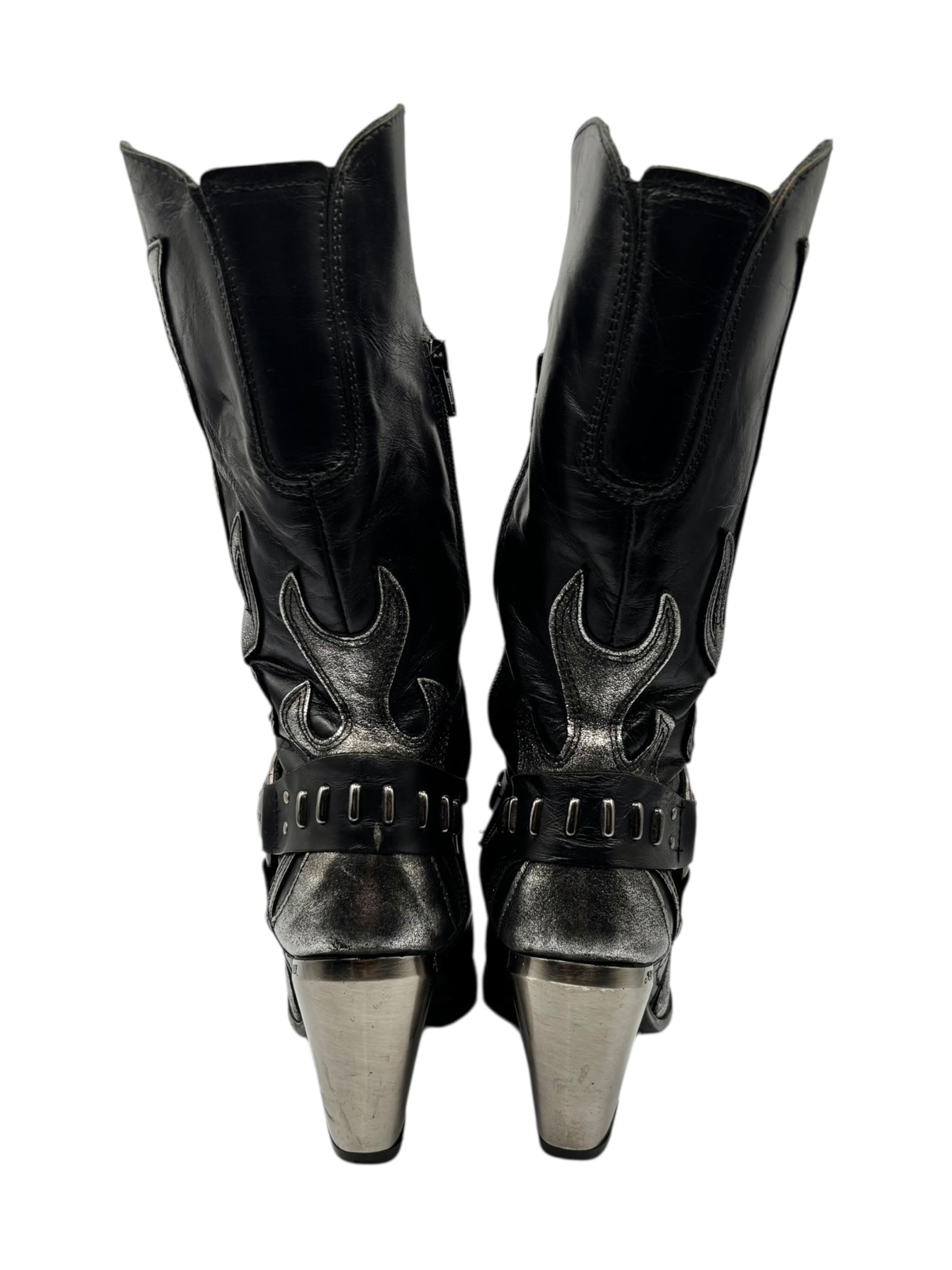 Vintage New Rock grey flame biker heels size 38